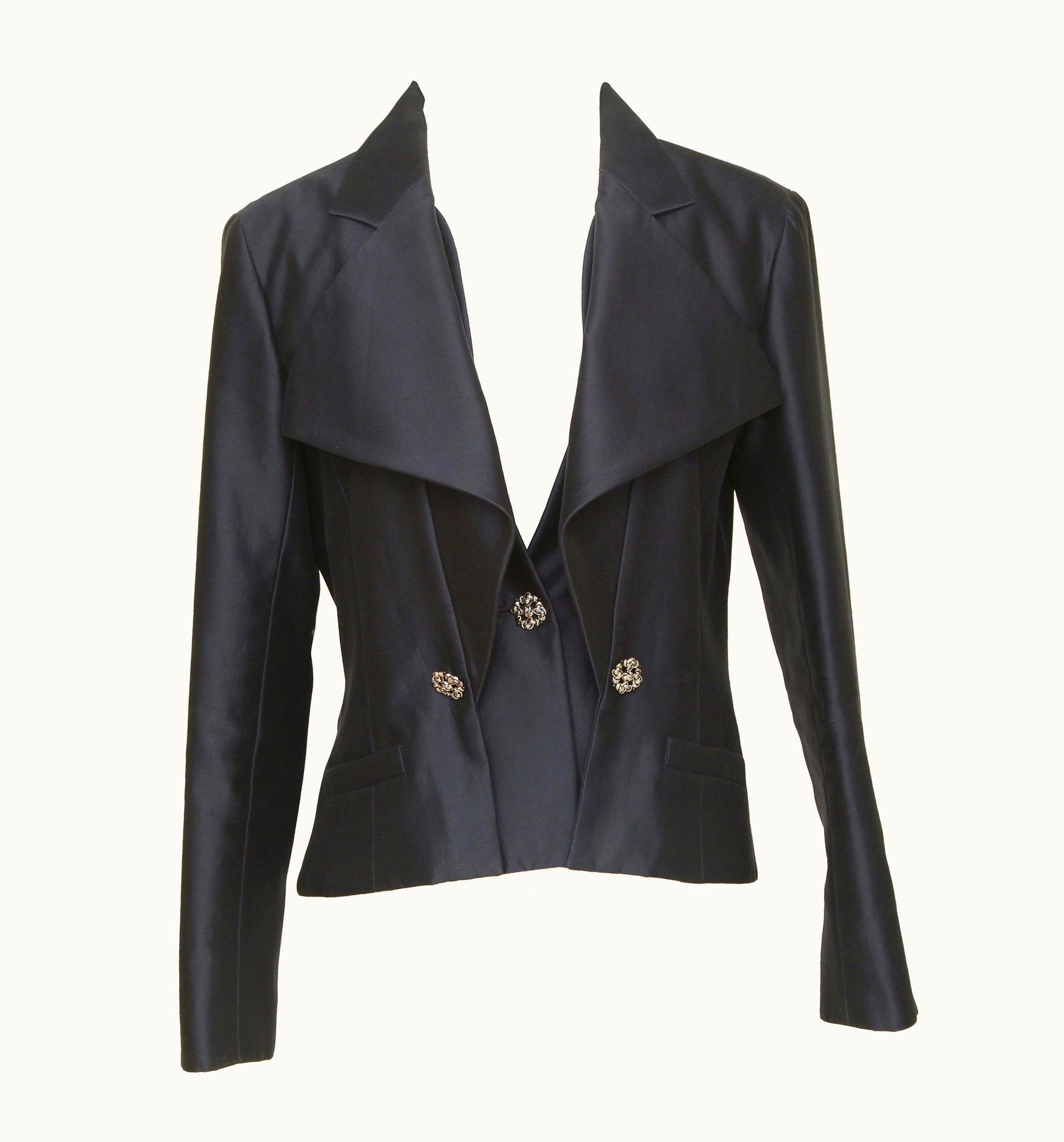 Chanel Chanel Jacket Blazer Coat Navy Blue Silver Chain Long Sleeve UZ0613370