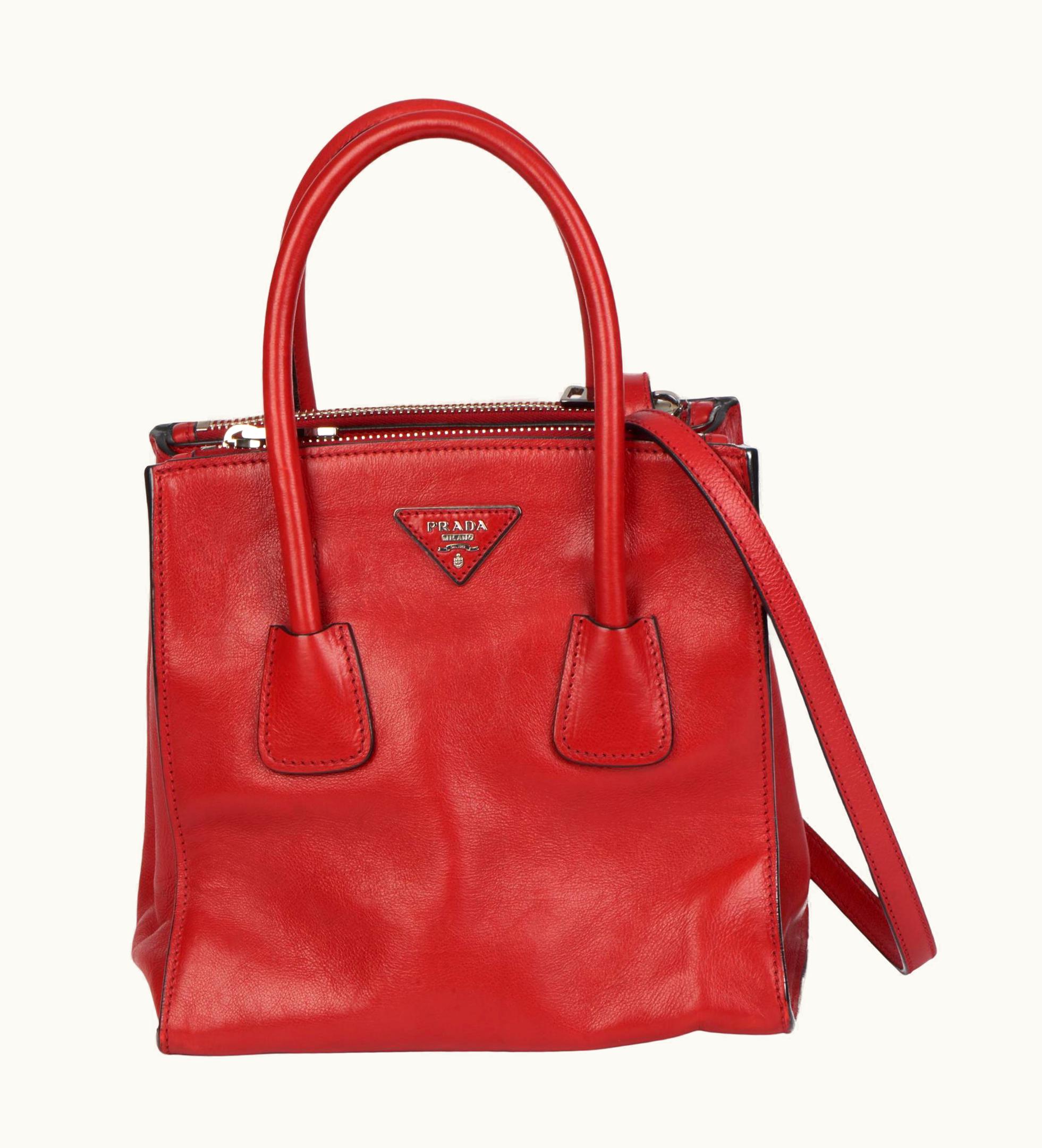 Prada Prada Fuoco Glace Calfskin Leather Twin Pocket Double Handle Tote