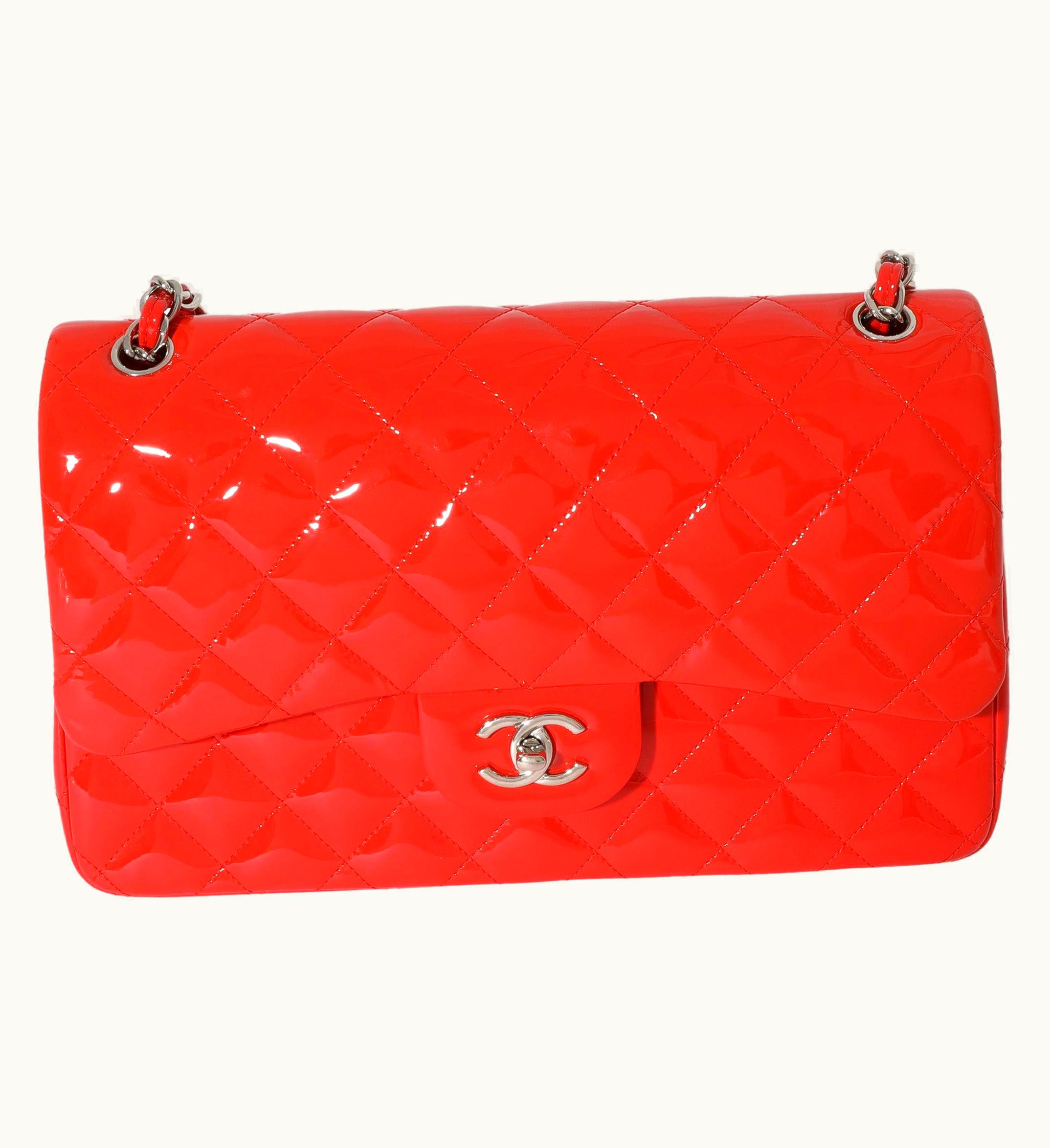 Chanel Chanel Orange Quilted Patent Leather Jumbo Double Flap Bag UZ0613388