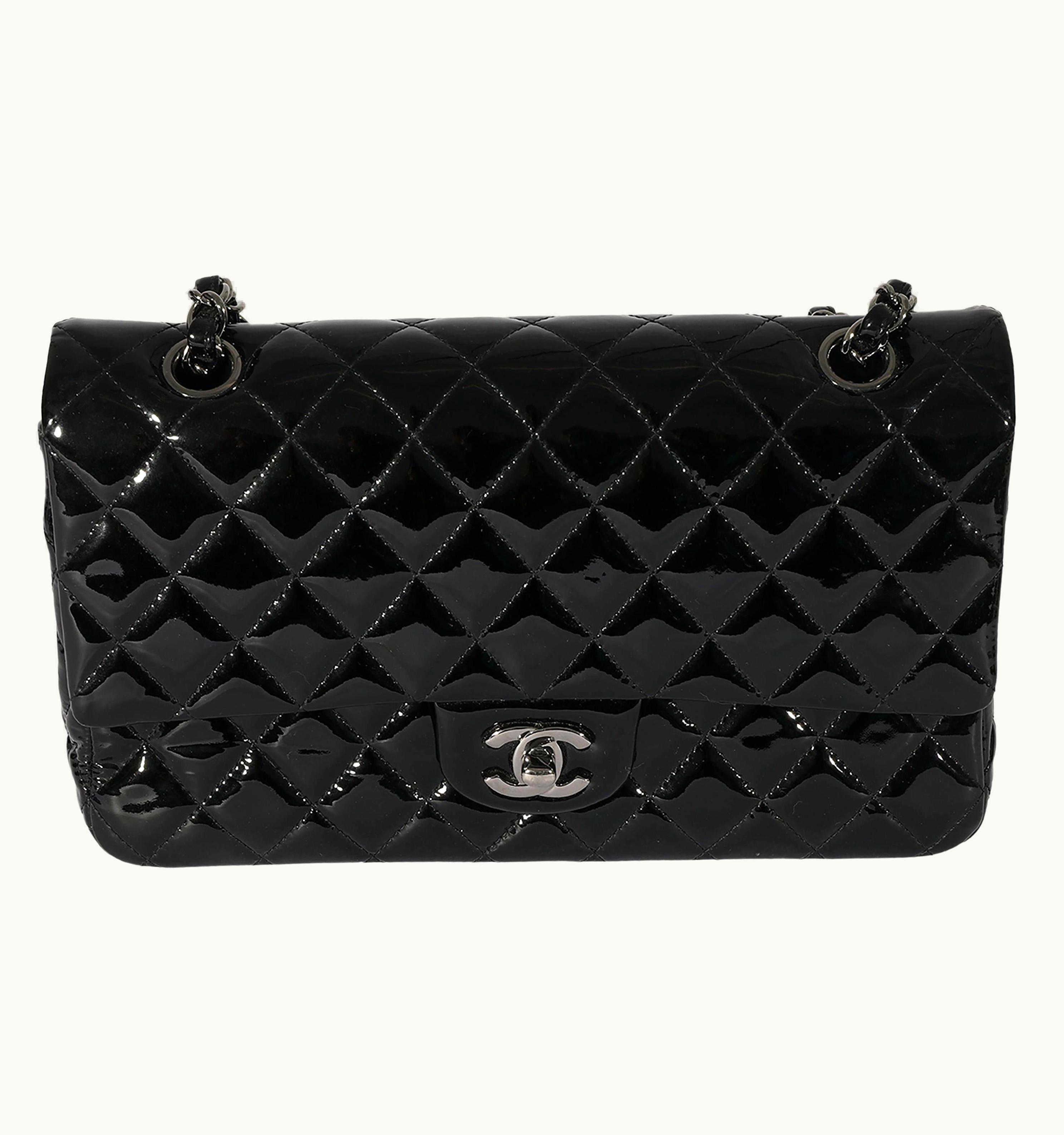Chanel Chanel Black Quilted Patent Leather Medium Classic Double Flap Bag UZ0613390