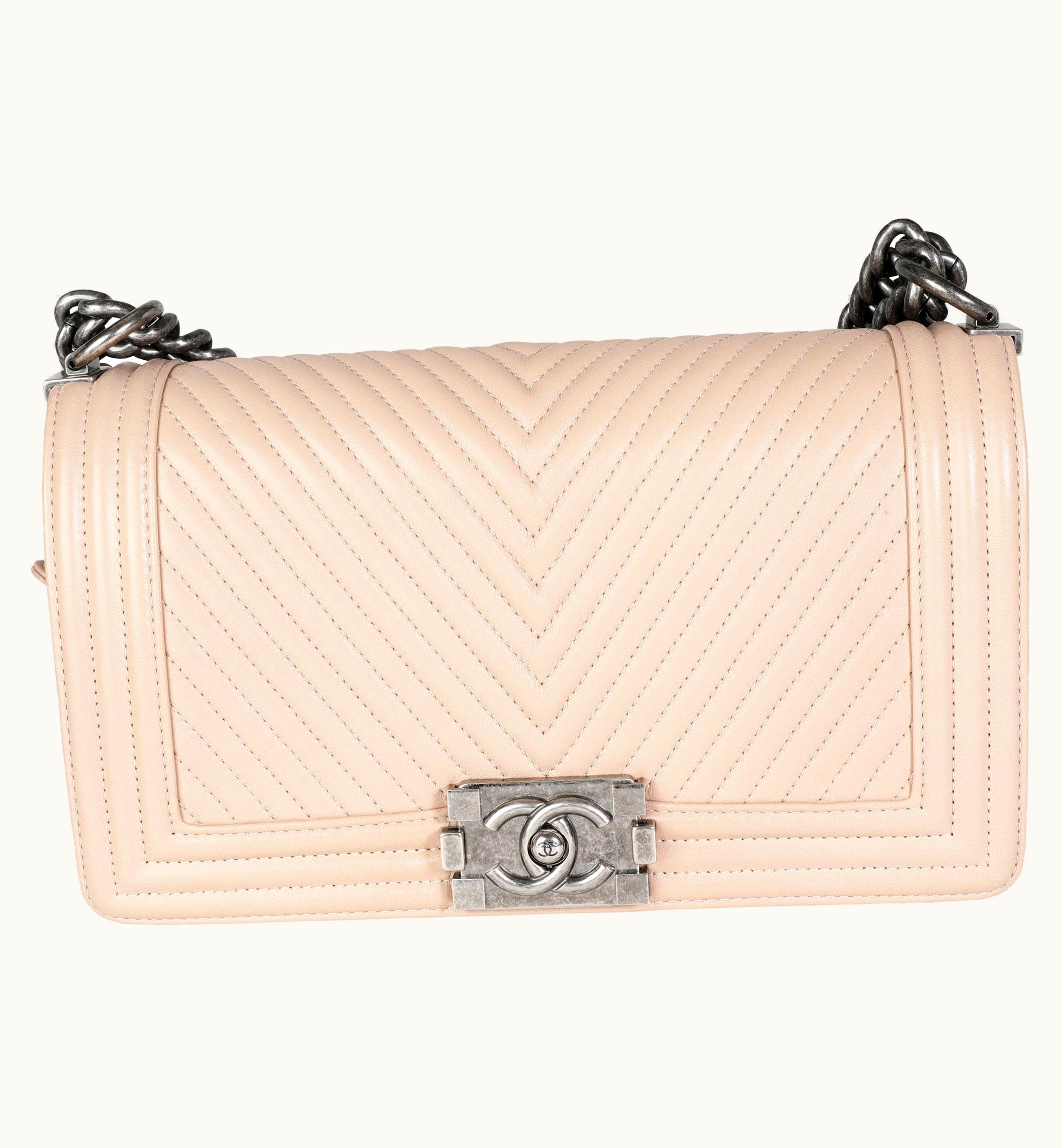 Chanel Chanel Light Beige Chevron Quilted Lambskin Medium Boy Bag UZ0613394