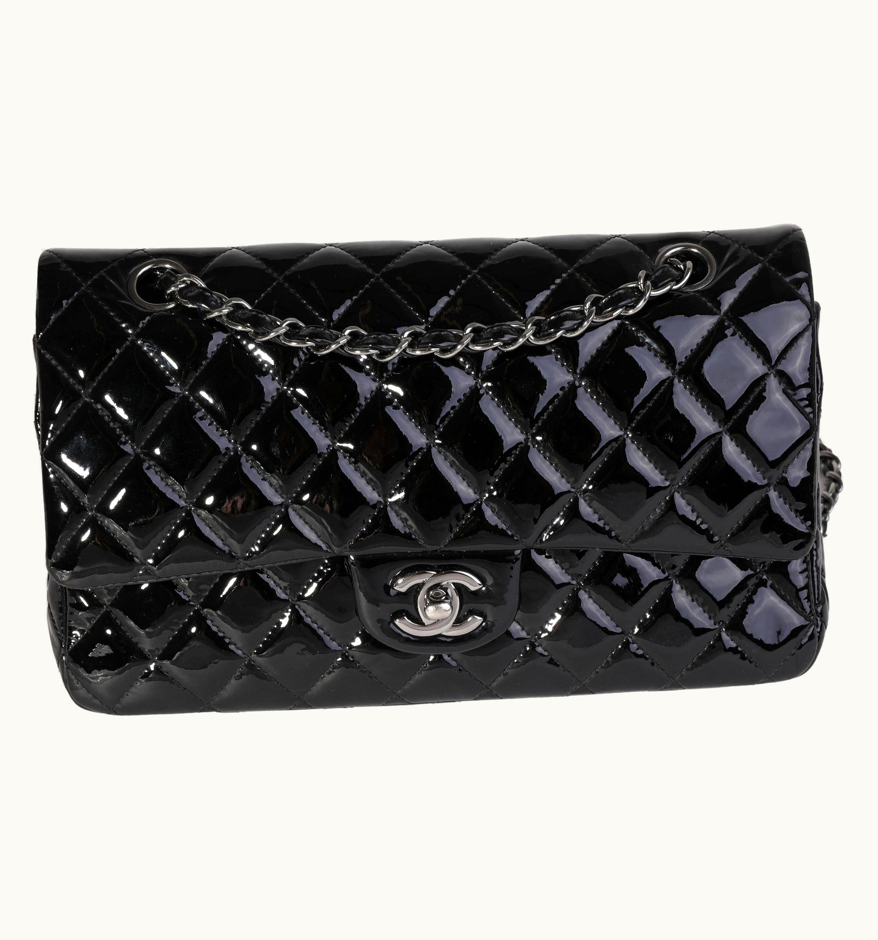 Chanel Chanel Black Quilted Patent Leather Medium Classic Double Flap Bag UZ0613397
