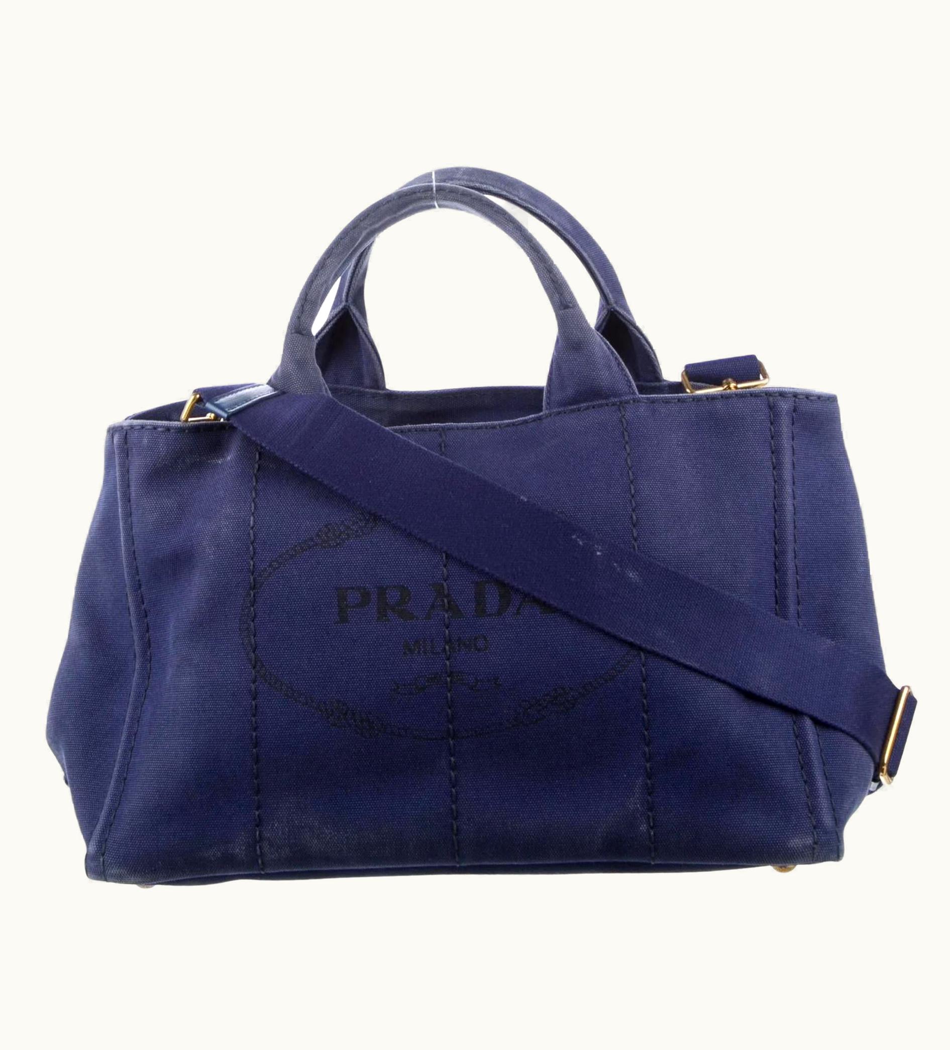 Prada Prada Blue Canvas Bauletto Canapa Shopping Tote Bag (1bg642)