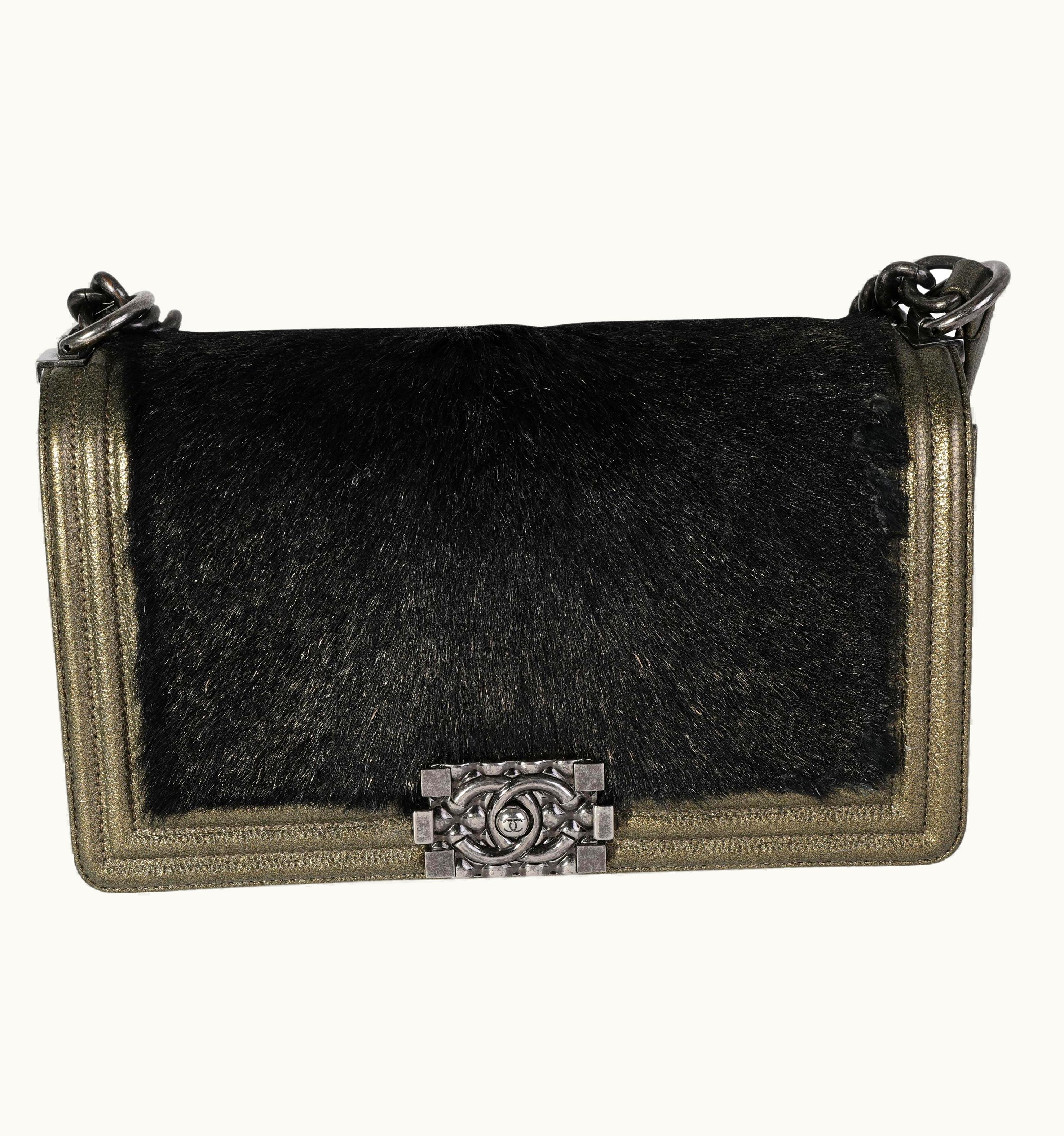 Chanel Chanel Gold Metallic & Pony Hair Old Medium Boy Bag UZ0613487