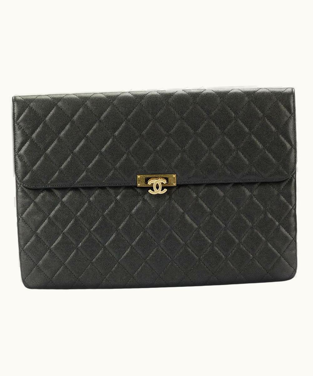 Chanel Chanel 2016 Golden Class O-case Large Quilted Caviar Leather Clutch