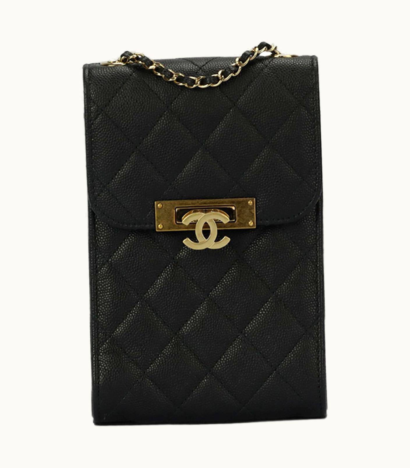 Chanel Chanel 2016 Golden Class Phone Holder Quilted Caviar Leather Shoulder Bag
