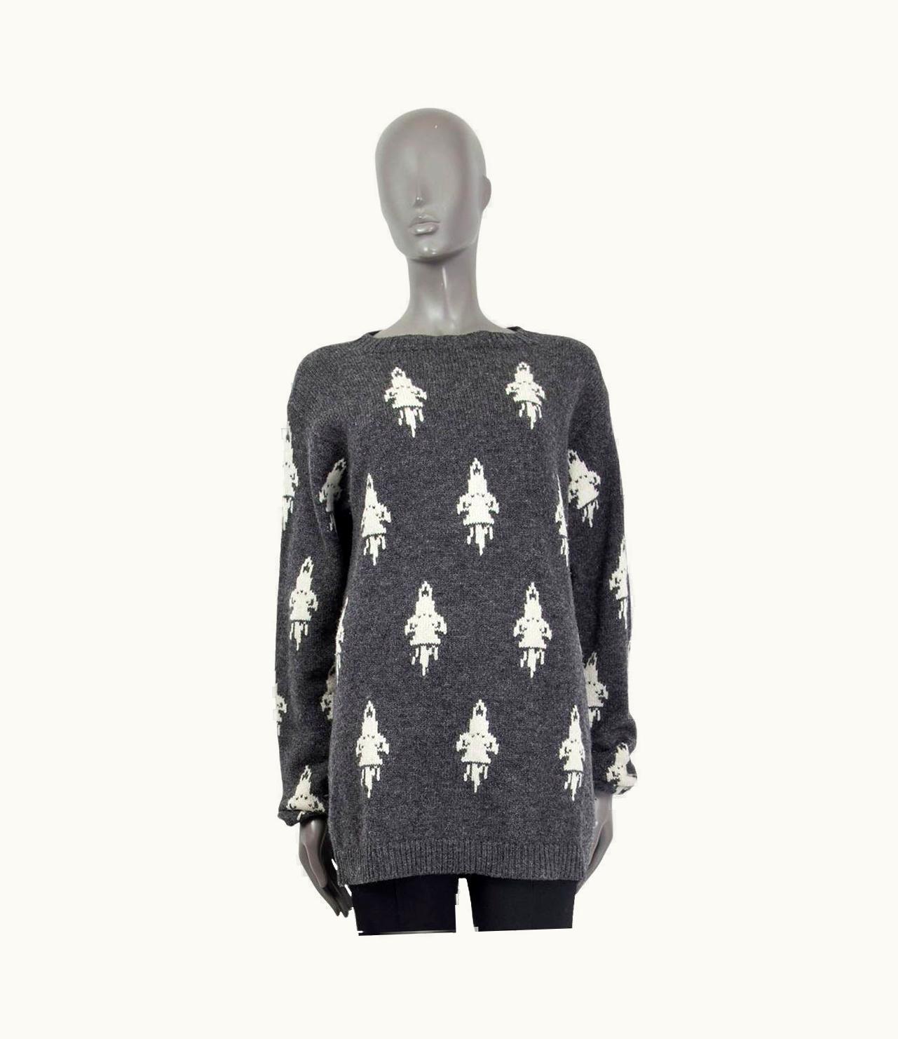 Prada Prada Grey & White Shetland Wool 2016 Rocket Crewneck Sweater 54 Xxl