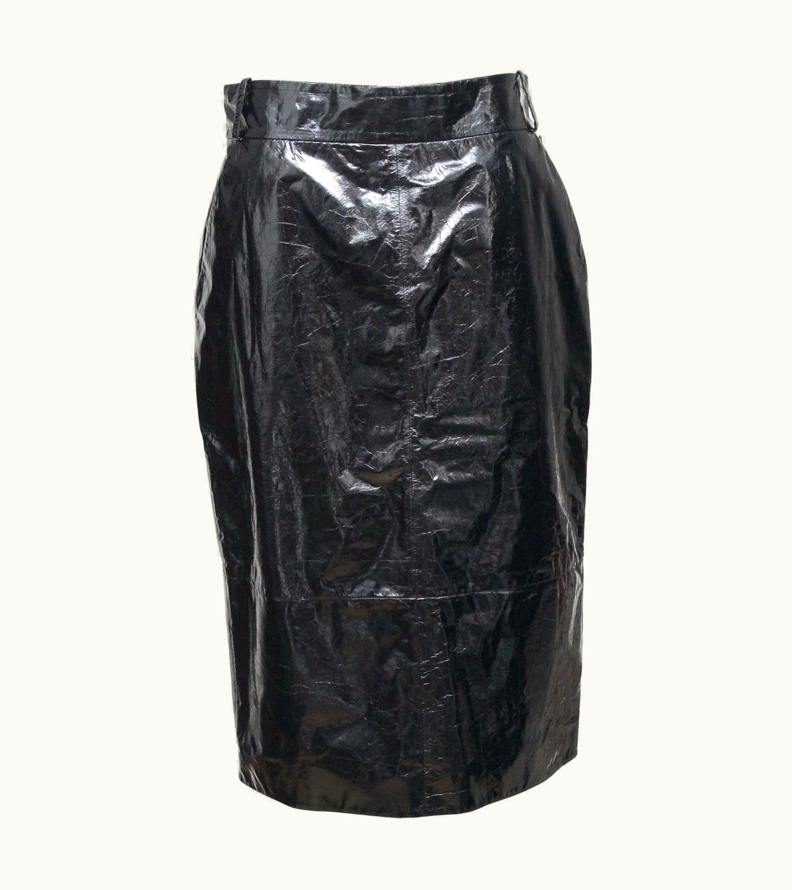 Chanel Chanel Black Leather Skirt Pencil Lambskin Vent Rome Gunmetal UZ0613531