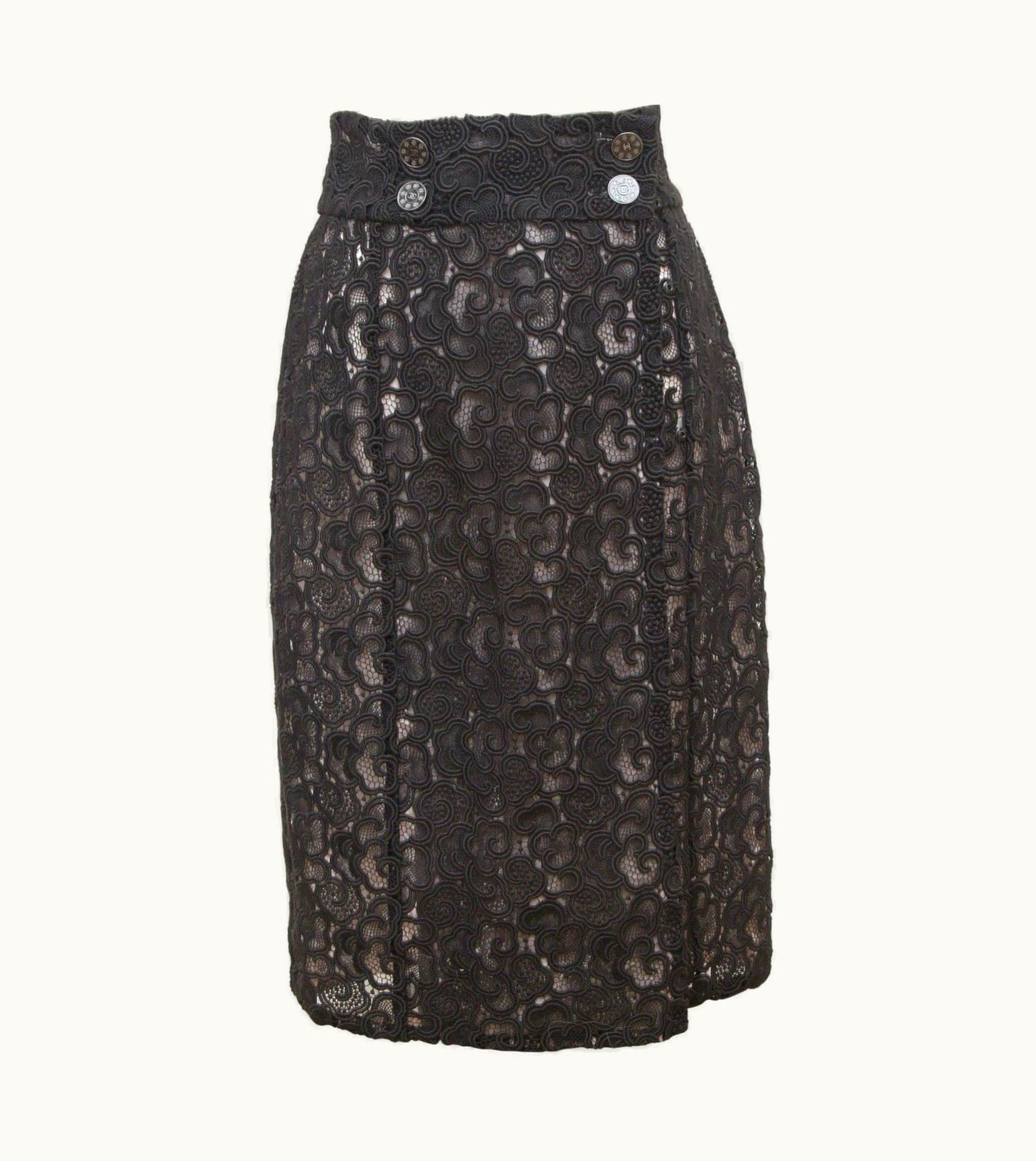 Chanel Chanel Black Skirt Lace Cotton Faux Wrap Lined Paris Seoul UZ0613542