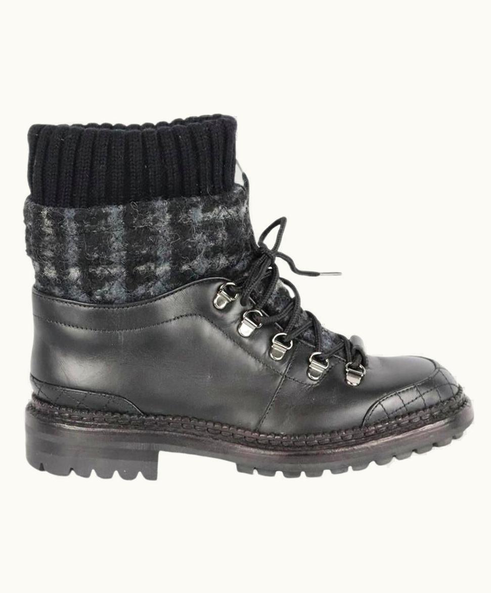 Chanel Chanel 2016 Quilted Tweed And Leather Ankle Boots Eu 38 Us UZ0613550