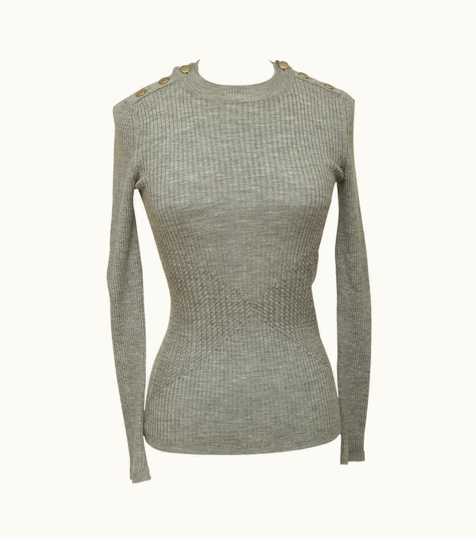 Chanel Chanel Grey Sweater Top Knit Long Sleeve Crew Neck Silver Cc Logo 2016 UZ0613562