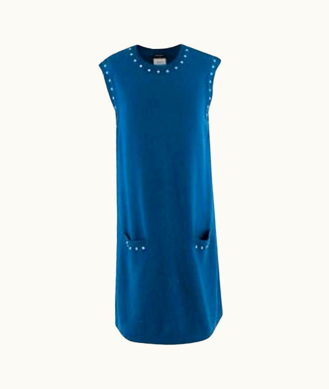 Chanel Chanel Faux Pearl Trimmed Blue Knit Sleeveless Dress UZ0613628