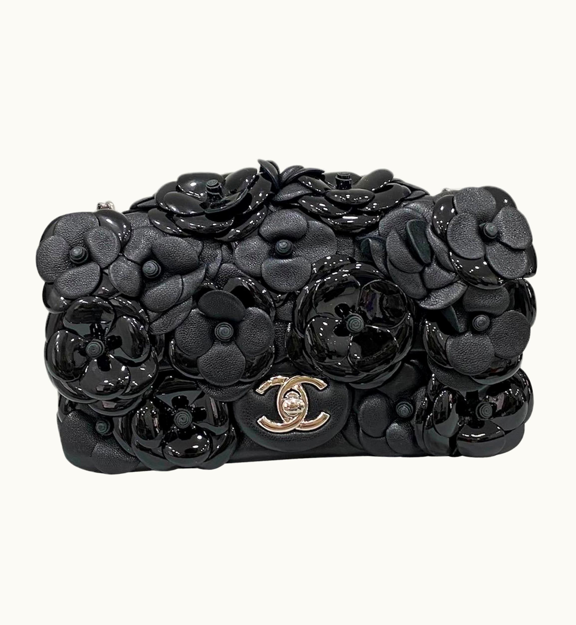 Chanel 2017 Chanel Mini Camelia Black Leather Shoulder Bag UZ0613645