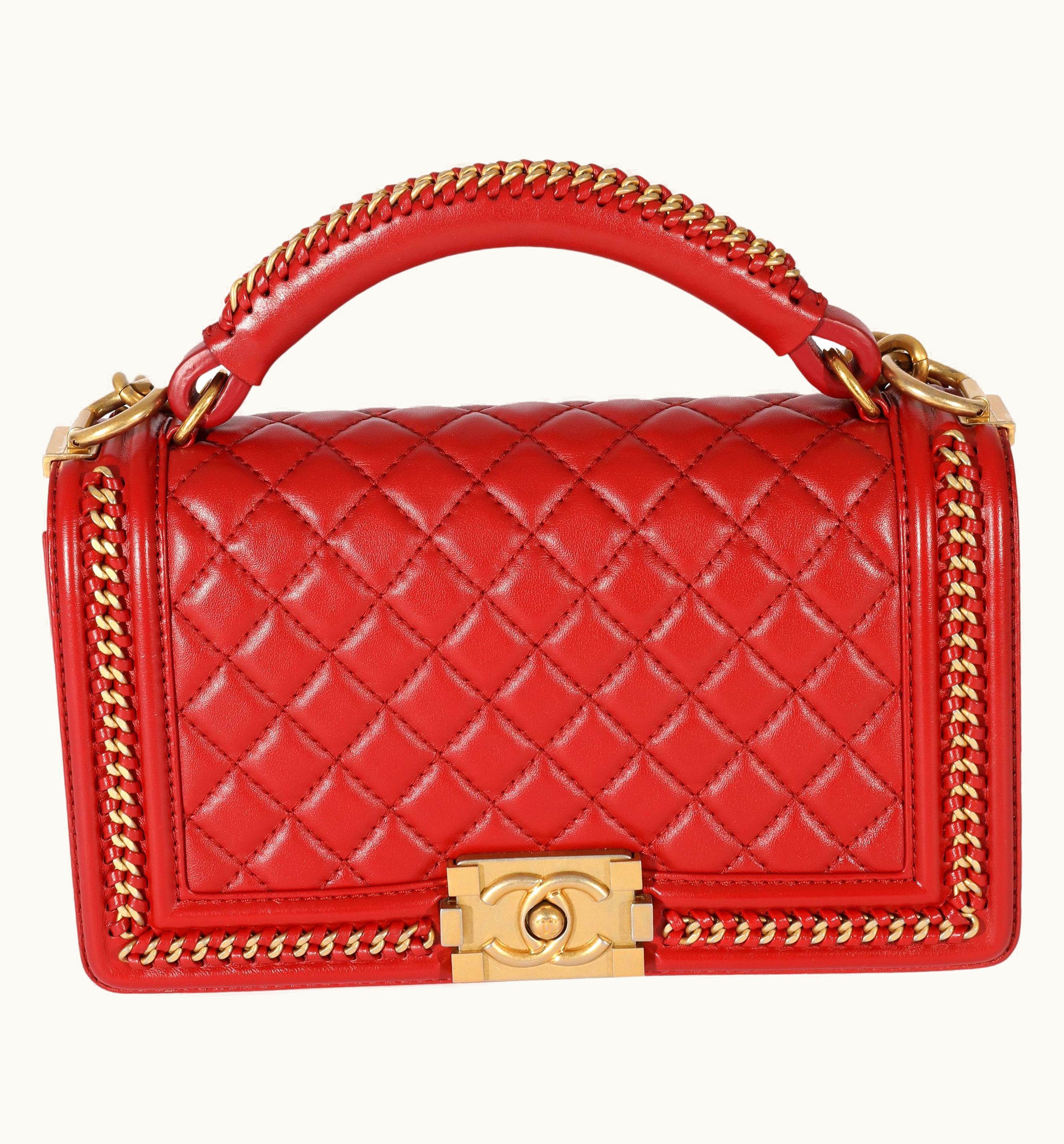 Chanel Chanel Red Lambskin Chain Around Medium Boy Bag UZ0613655