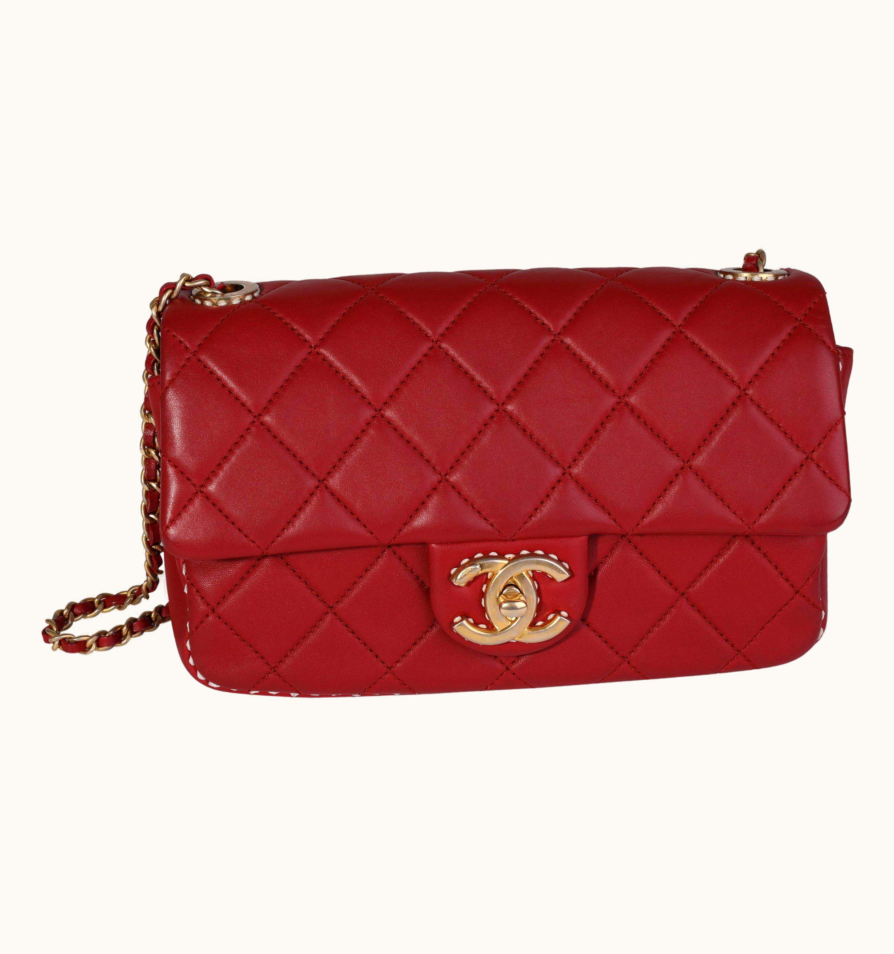 Chanel Chanel Red Quilted Lambskin Small Stitched Single Flap Bag UZ0613657