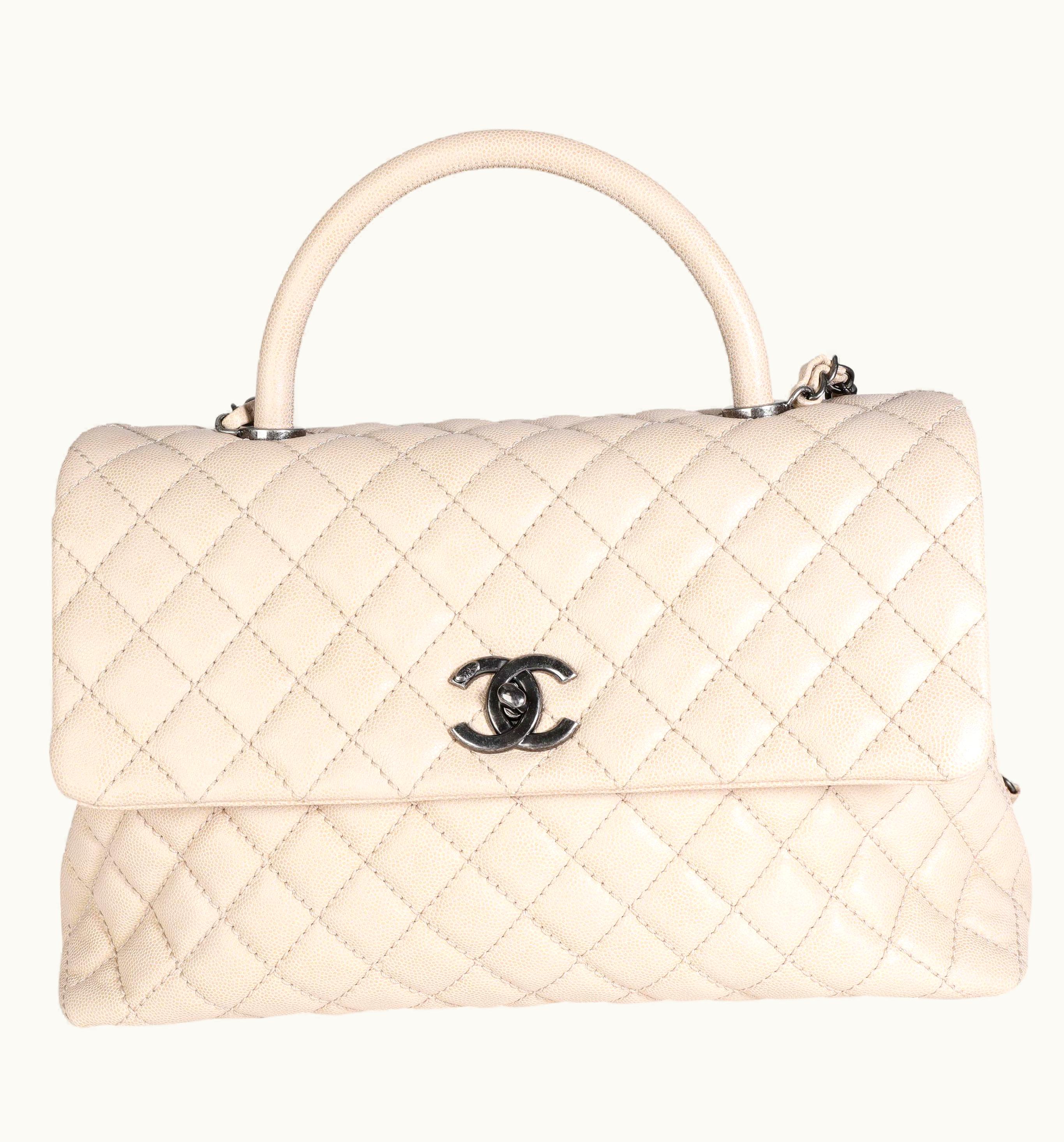 Chanel Chanel Light Beige Quilted Caviar Large Coco Top Handle Flap Bag UZ0613663