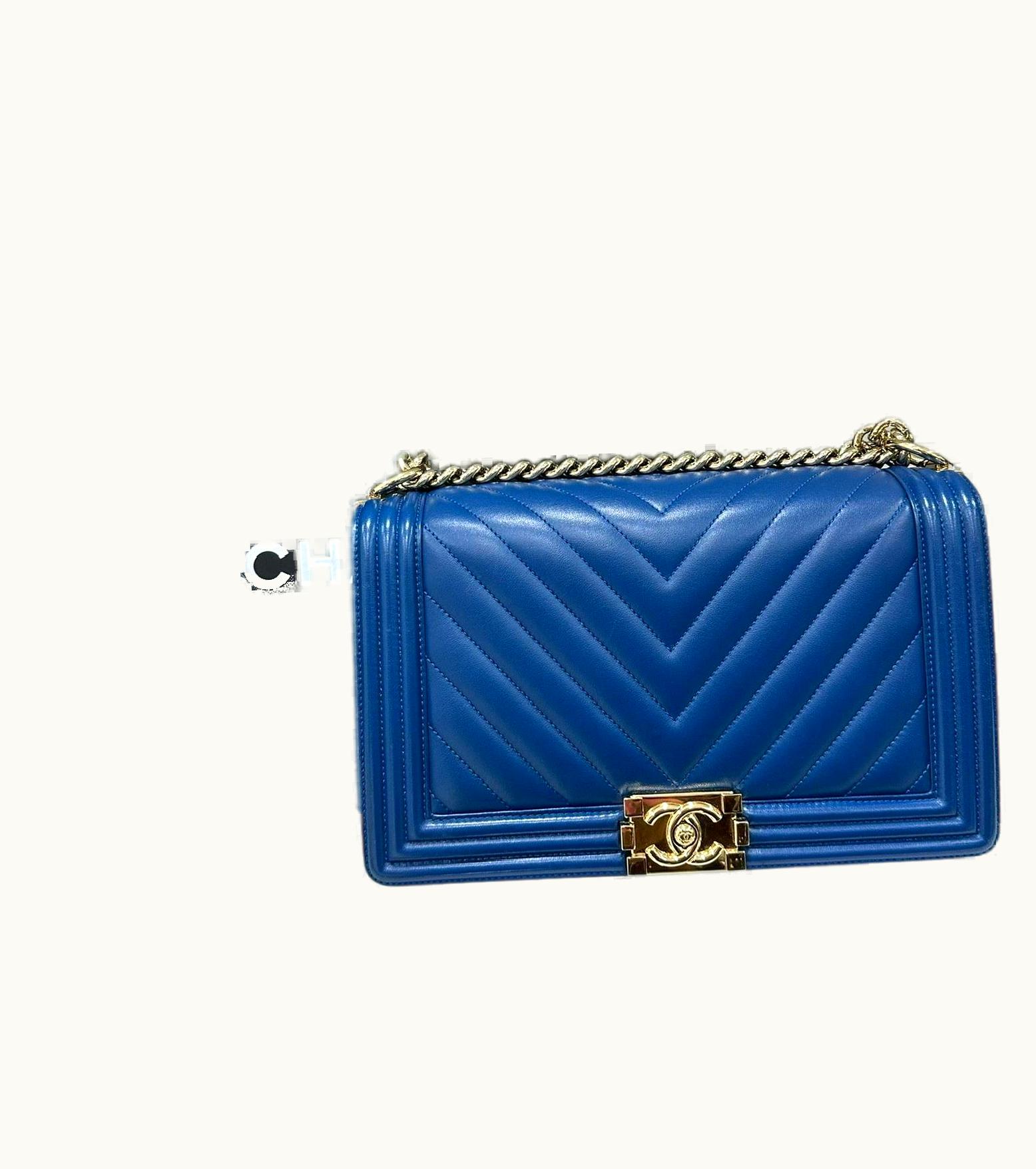 Chanel 2017 Chanel Boy Big Blue Top Handle Bag