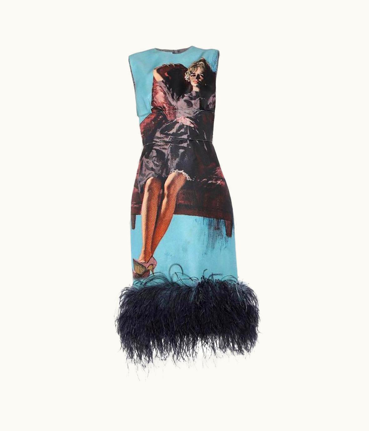 Prada Fall 2017 Prada Multicolor Dress With Feathers