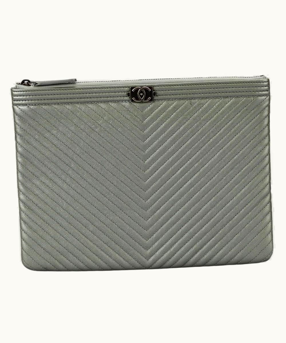Chanel Chanel 2017 Cassic Boy O-case Chevron Caviar Leather Clutch