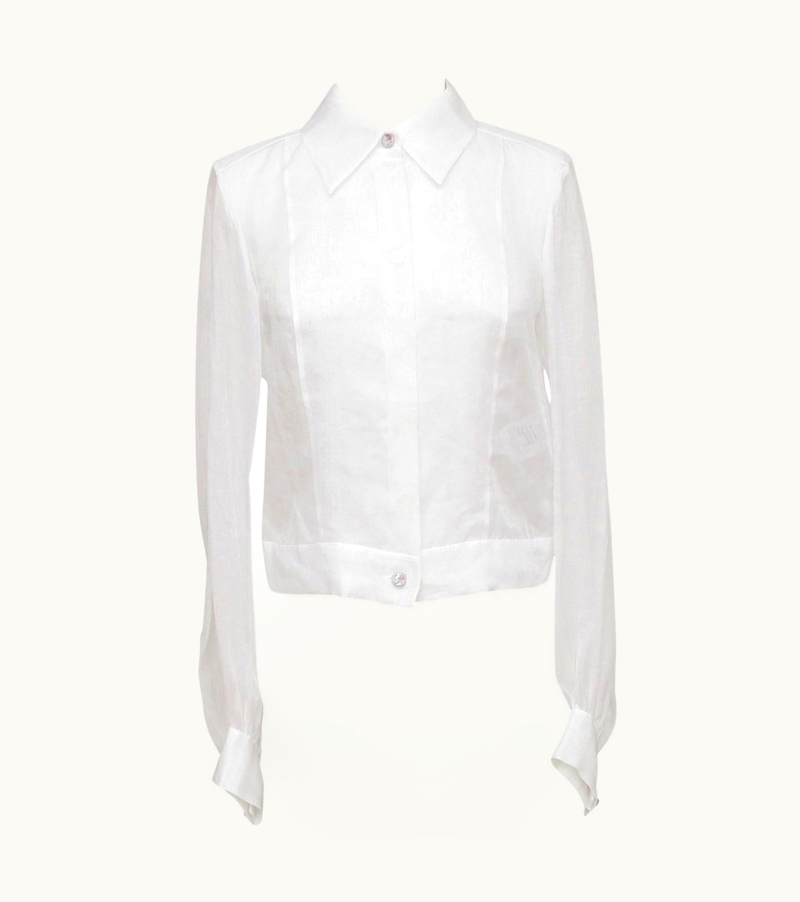 Chanel Chanel White Blouse Top Long Sleeve Cotton 2017 17c $1800 Nwt