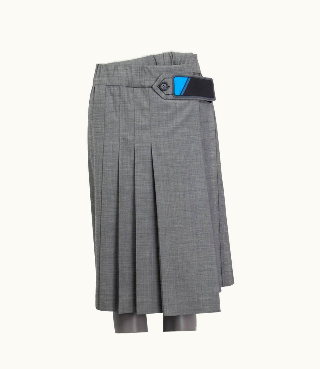 Prada Prada Grey Wool 2017 Pleated Gaberdine Velcro Wrap Skirt