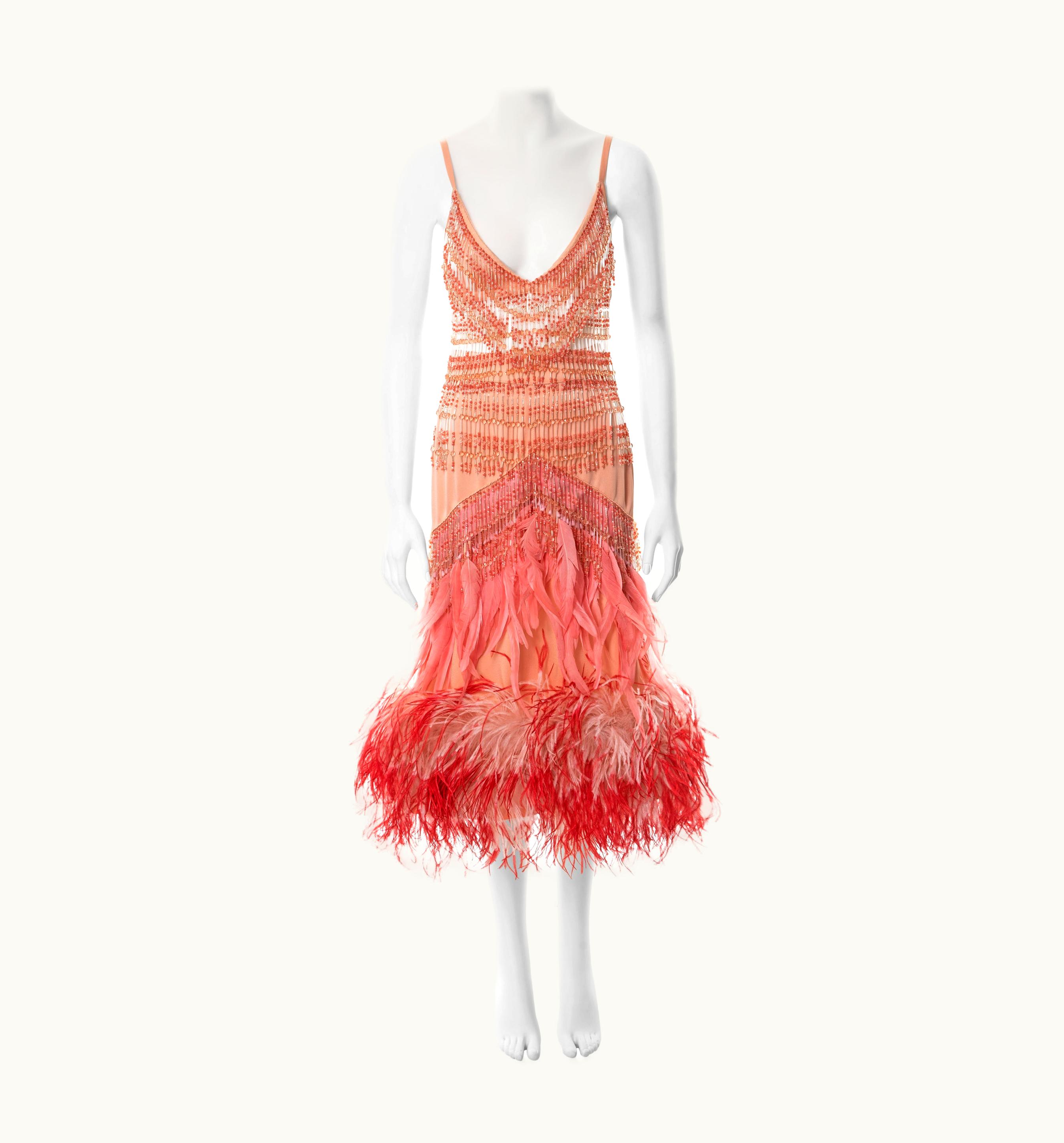 Prada Prada Pink Silk'feather Embellished Bra And Skirt With Beaded Fringe, AW 2017