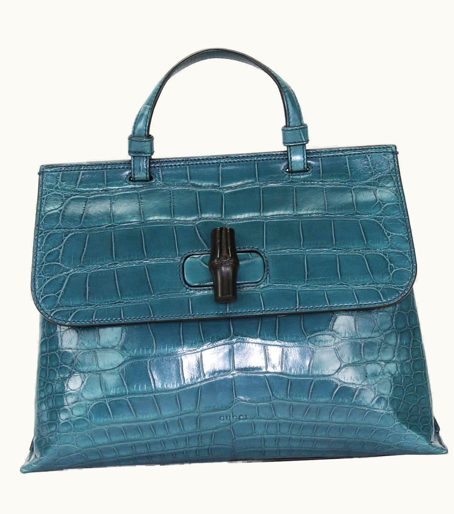 Gucci $24.000 Gucci Crocodile Dusty Turquoise Top Handle Shoulder Strap Medium Bag UZ0613784