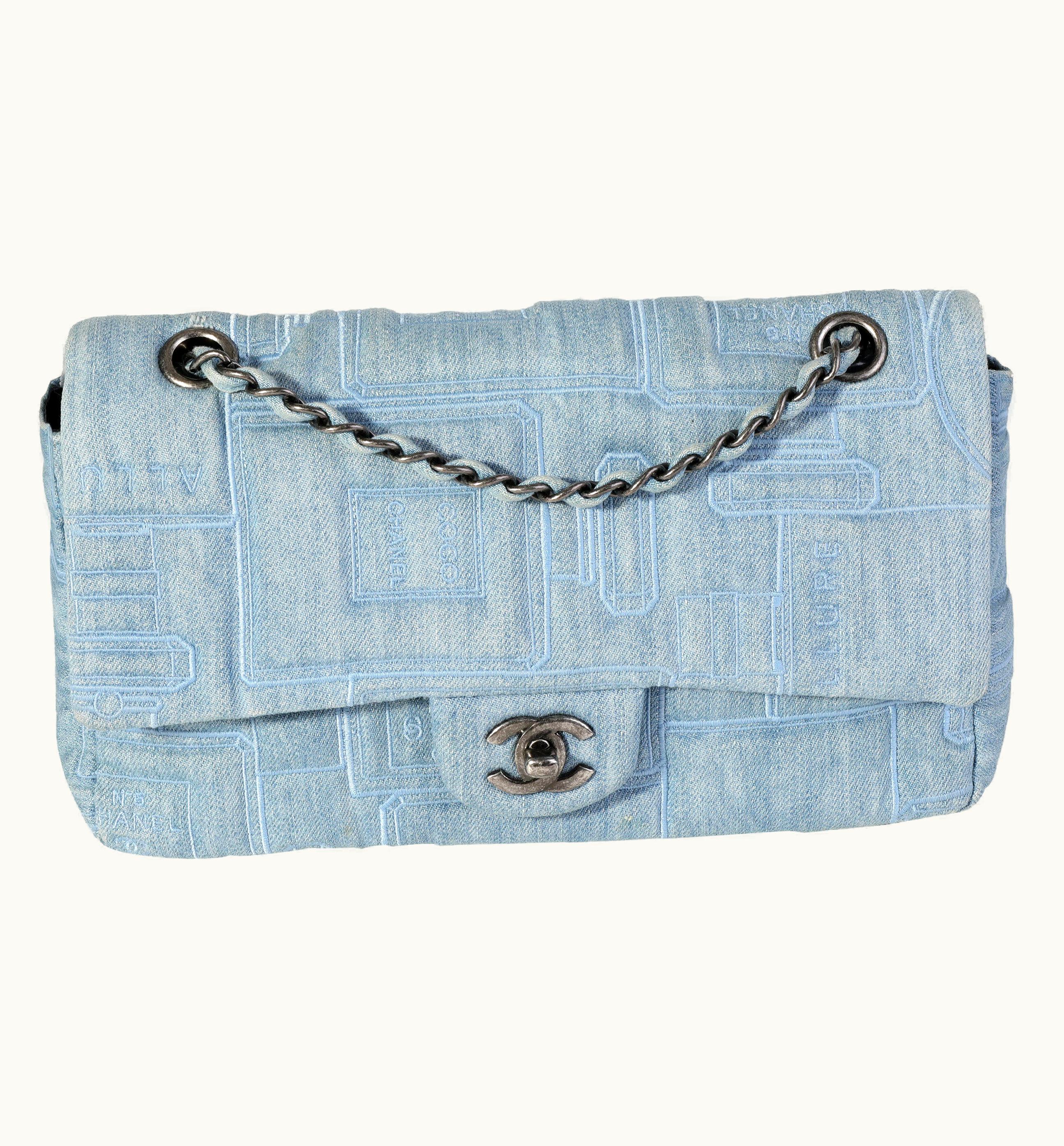 Chanel Chanel Light Blue Denim & Black Medium Perfume Bottle Embroidery Flap Bag UZ0613799