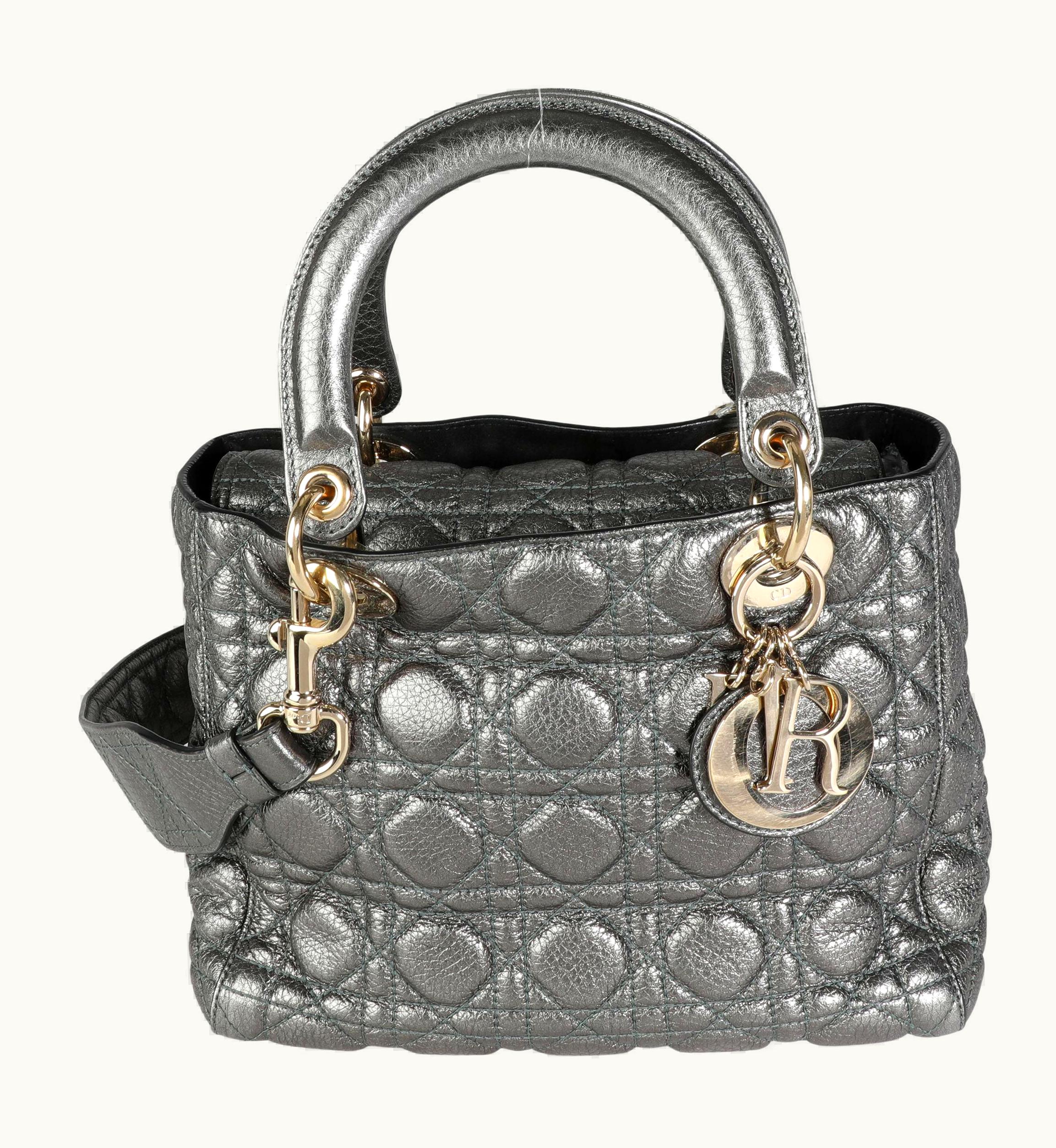 Dior Dior Metallic Silver Supple Cannage Leather Medium Lady Dior Tote UZ0613835