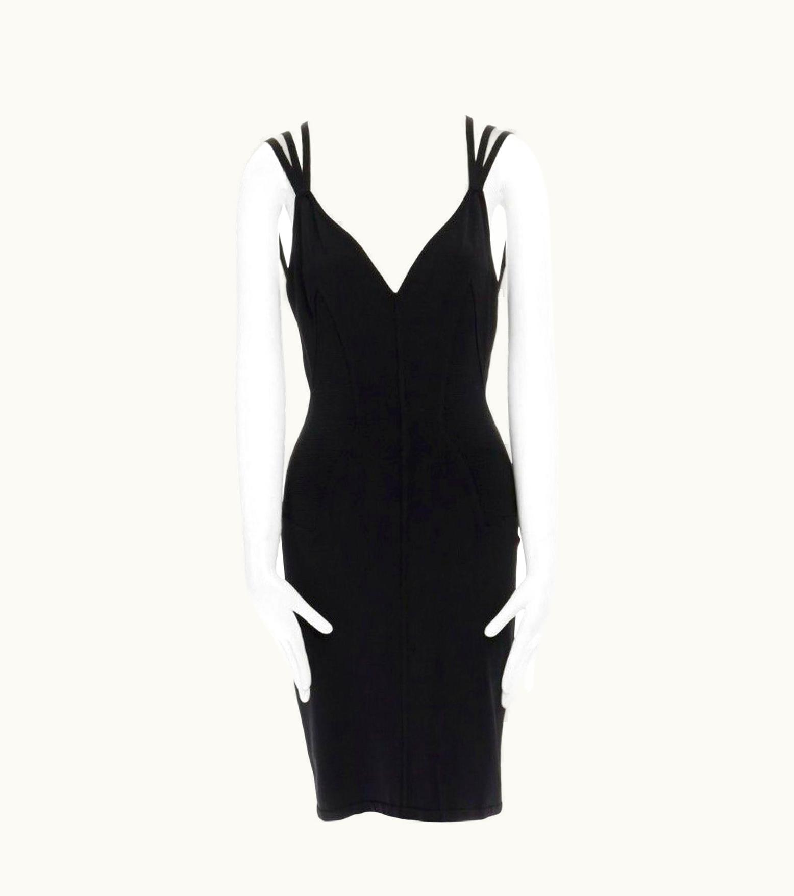 Alaia Runway Alaia Vintage S/S Black Triple Strap Bodycon Stretch Dress