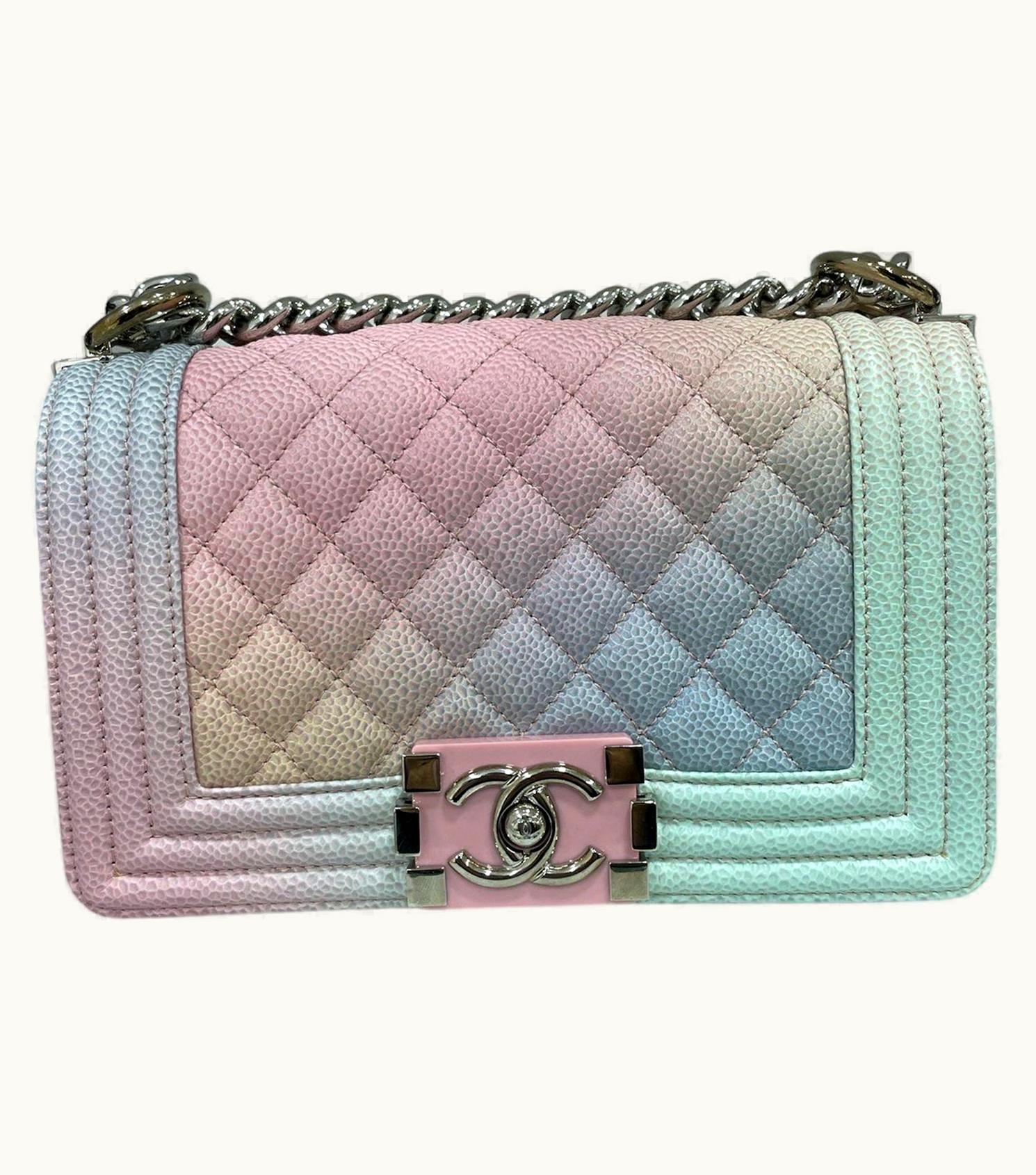 Chanel 2018 Chanel Mini Boy Pastel Rainbow Caviar Leather Crossbody Bag