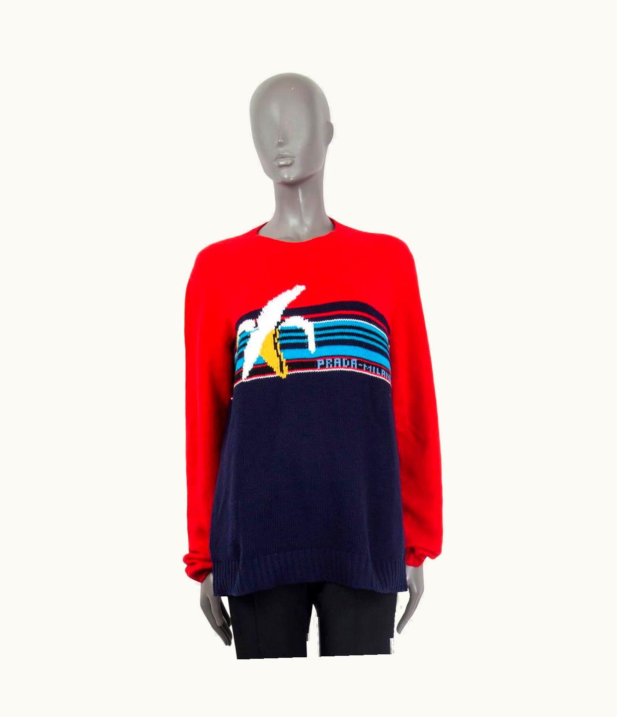 Prada Prada Blue & Red Wool 2018 Banana Crewneck Sweater