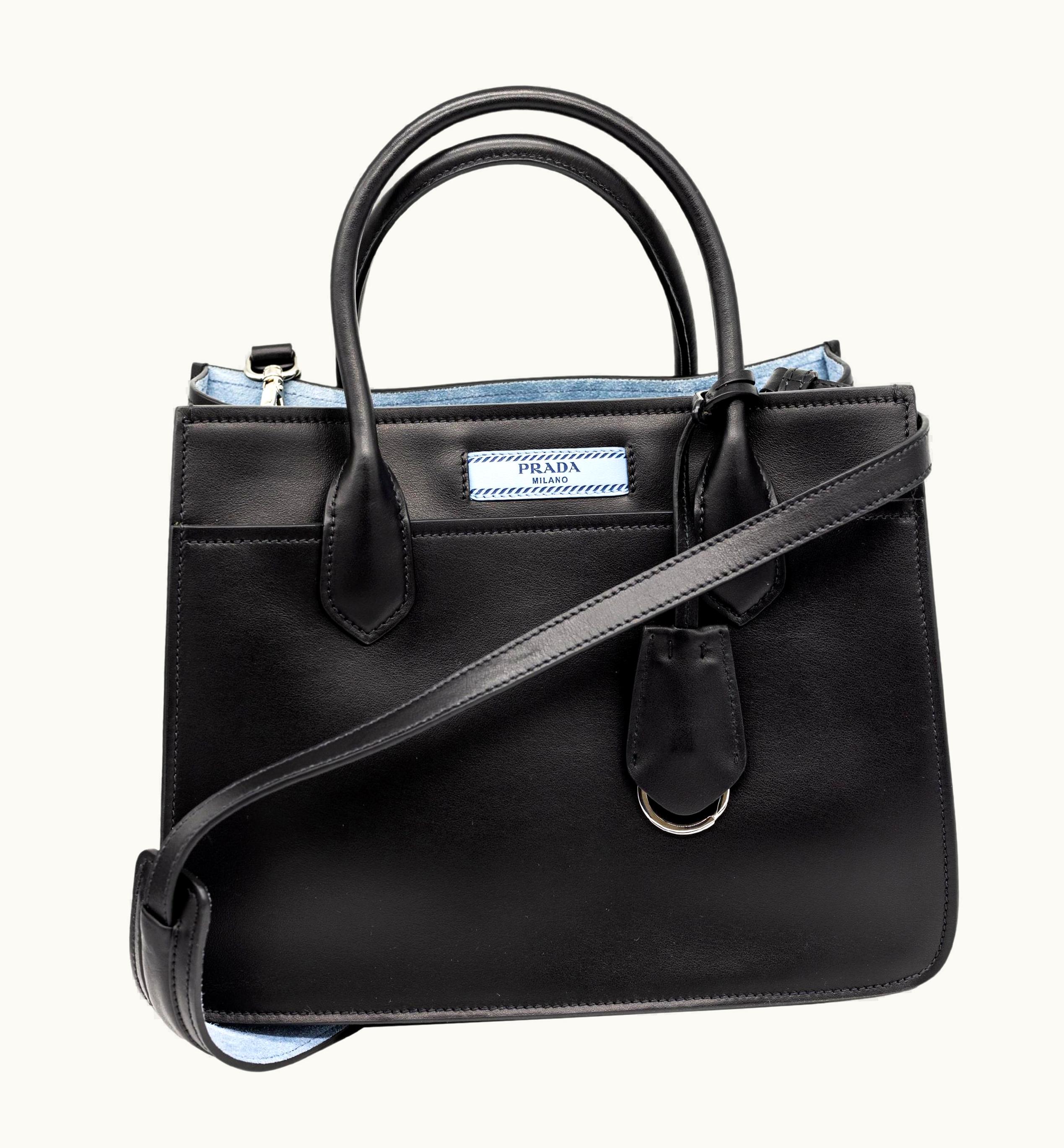 Prada Prada Black City Calfskin Leather Etiquette Small Tote Crossbody Bag