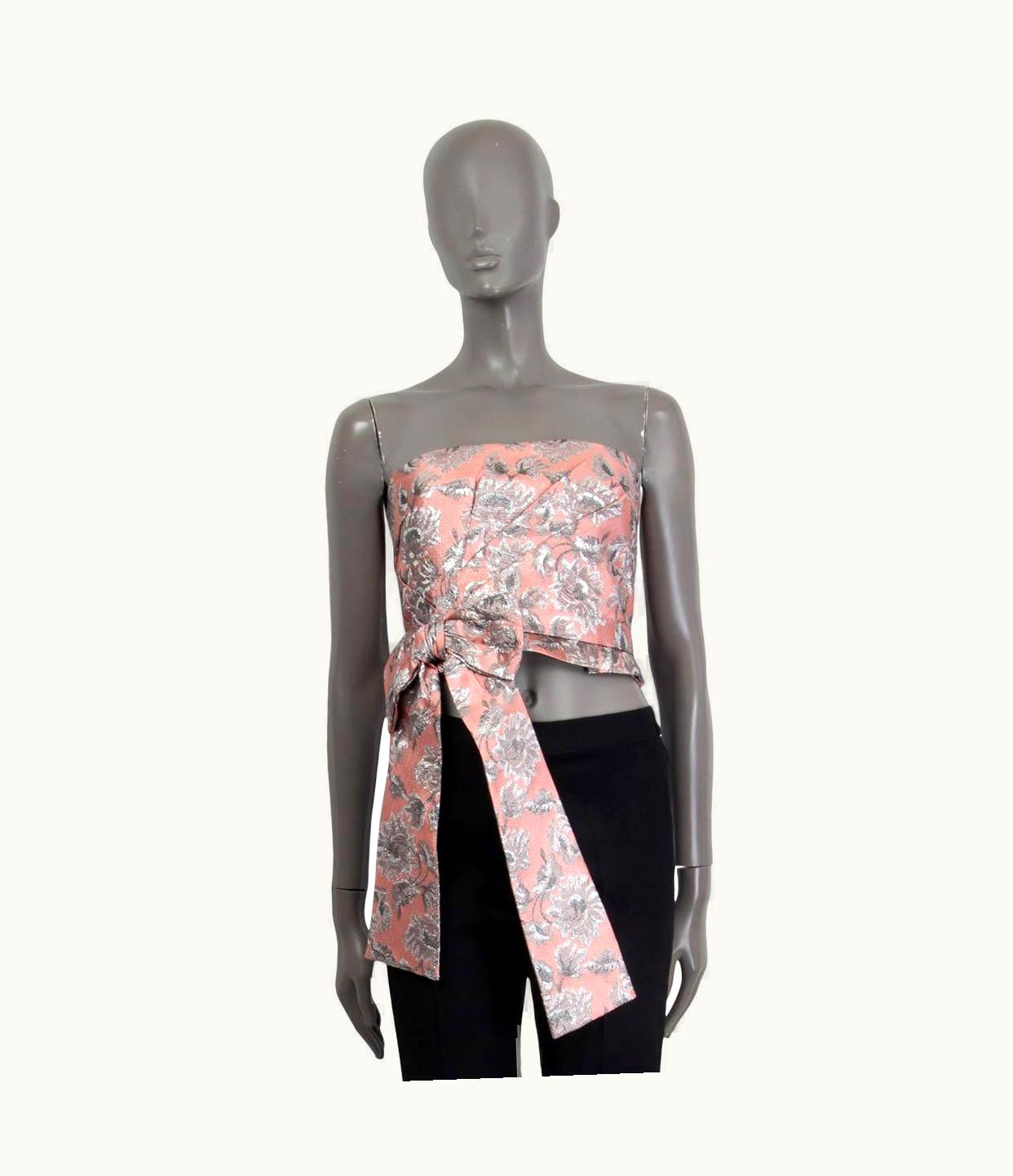 Prada Prada Pink & Silver 2018 Floral Brocade Bustier Top Shirt
