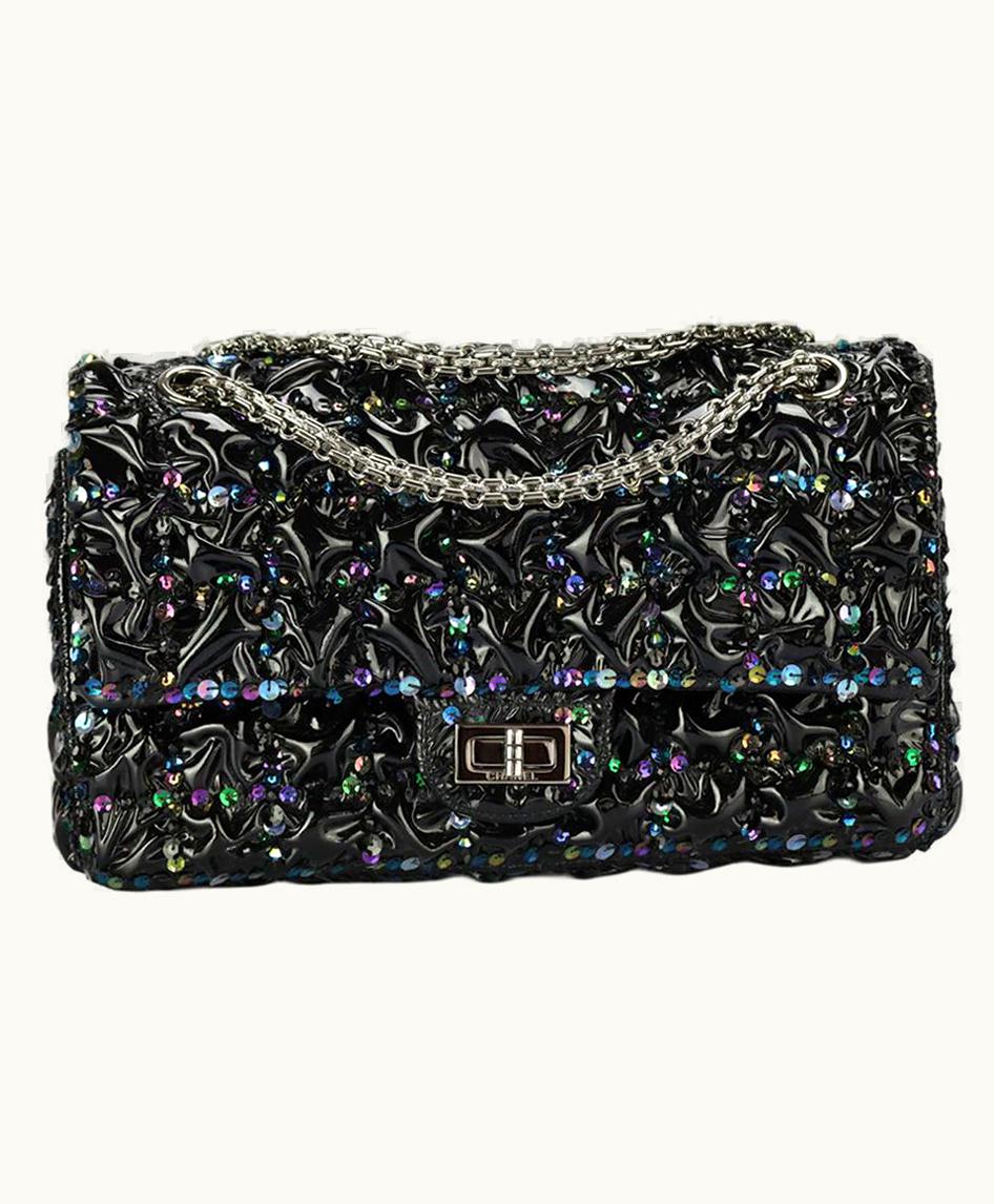Chanel Chanel 2018 Reissue 2.55 Medium Double Flap Sequined Patent Leather Shoulder Bag