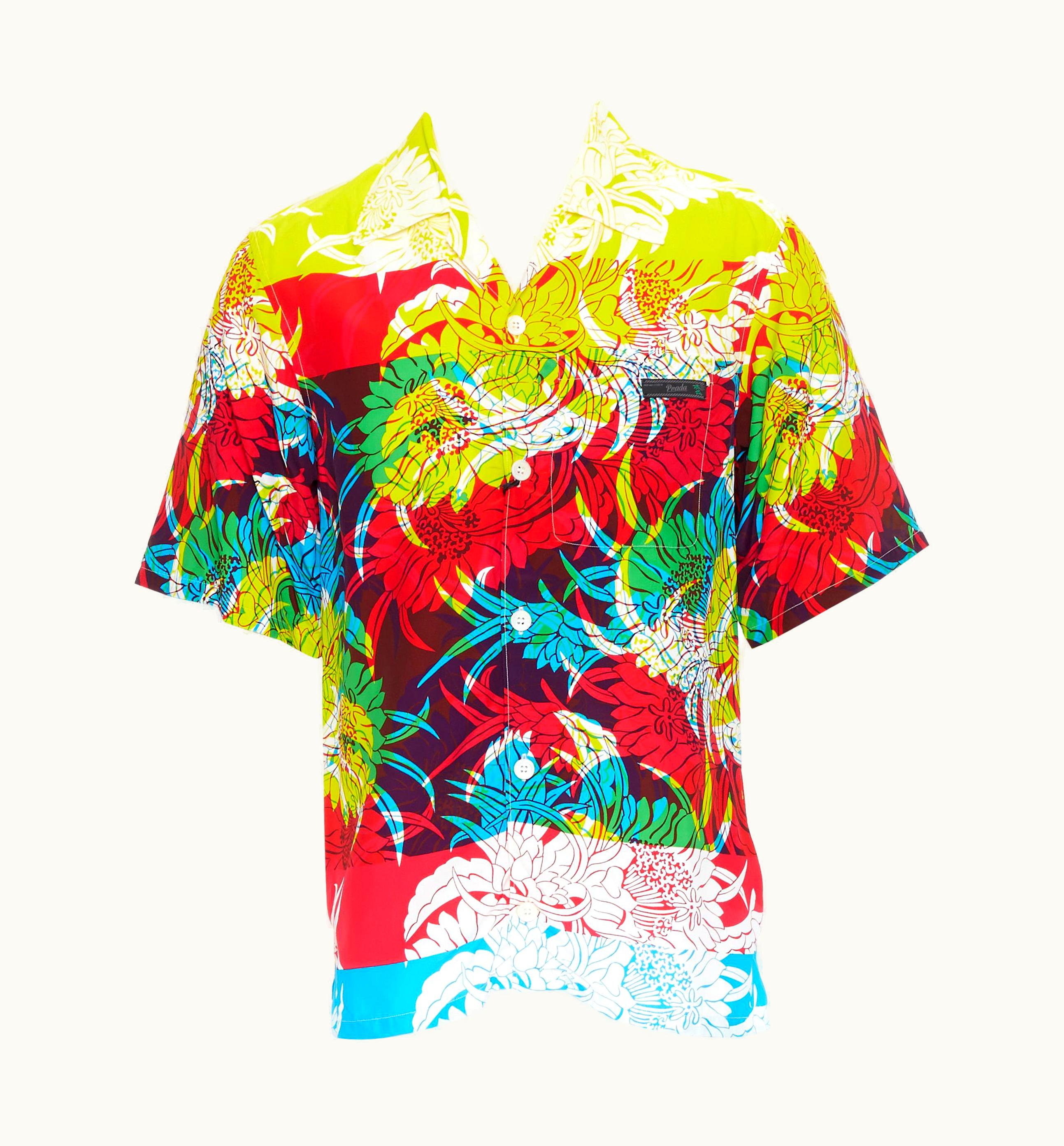 Prada Prada 2018 Psychedelic Hibiscus Yellow Floral Print Hawaiian Bowling Shirt