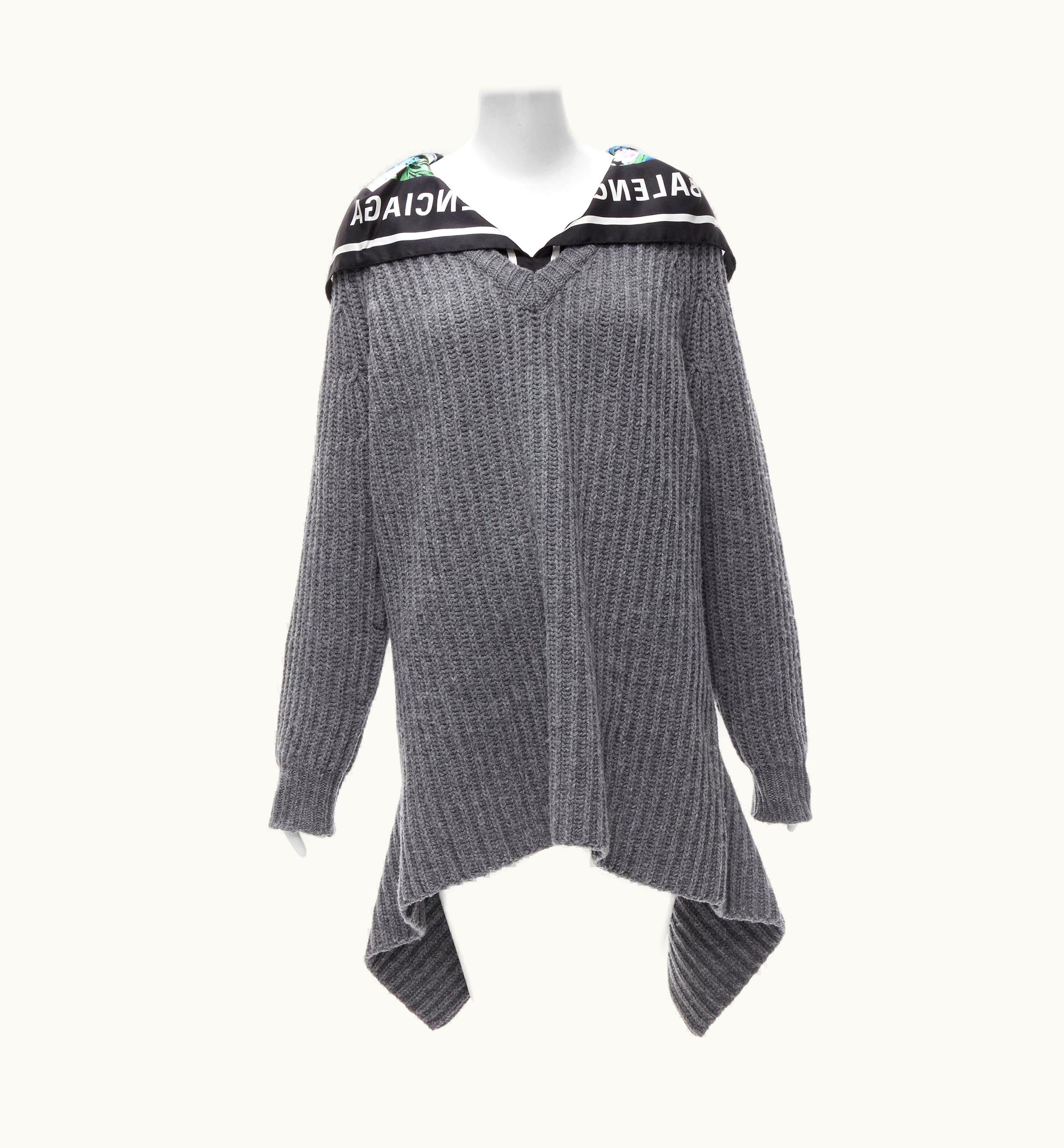 Balenciaga Balenciaga 2018 Demna Grey Wool Silk Scarf Collar Detached Hem Sweater