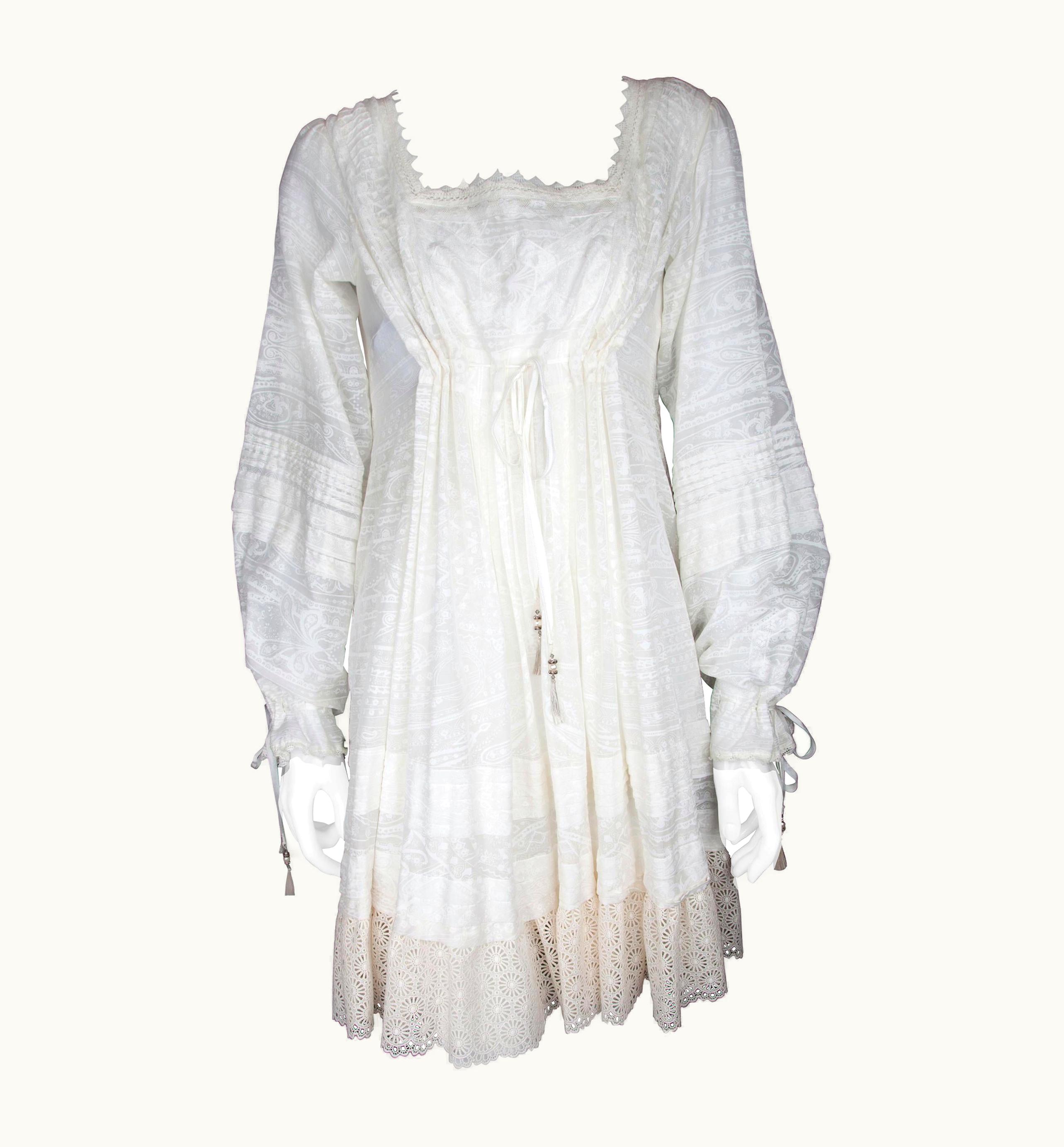 Etro Spring 2018 Runway Cream Paisley Pattern Balloon Sleeve Lace Dress