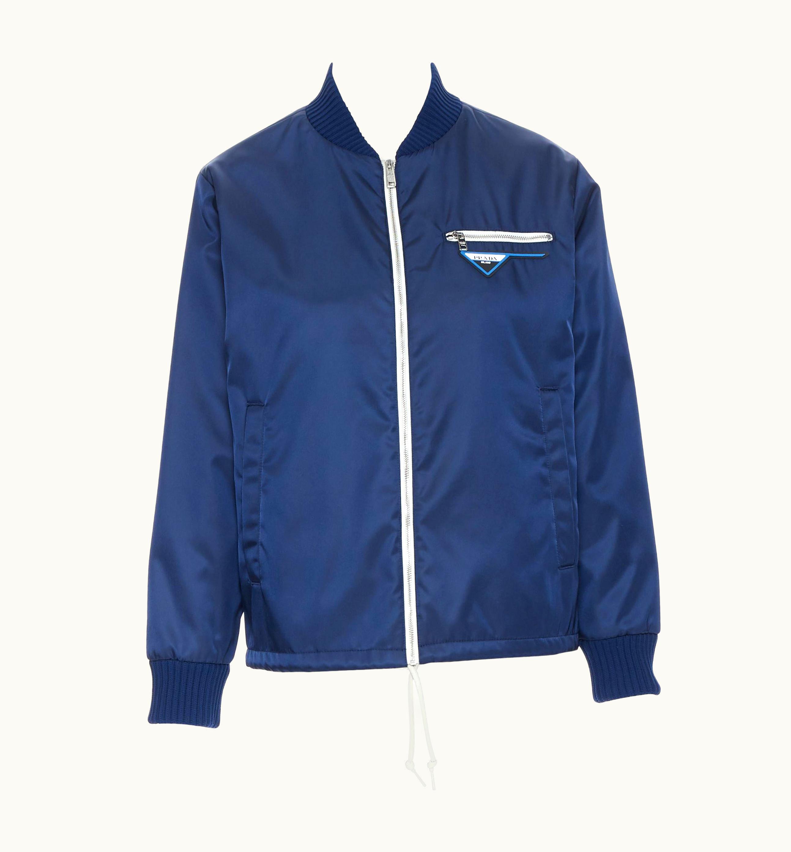 Prada Prada Nylon 2018 Blue Triangle Rubber Logo Zip Front Bomber Jacket