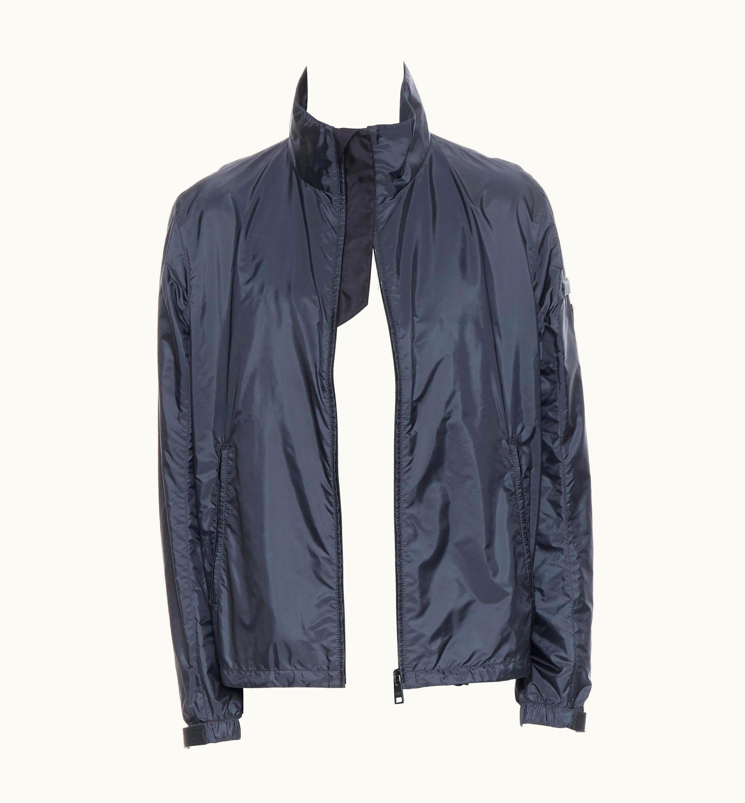 Prada Prada Nylon 2018 Grey Enamel Triangle Rubber Cuff Zip Shell Jacket UZ0613977