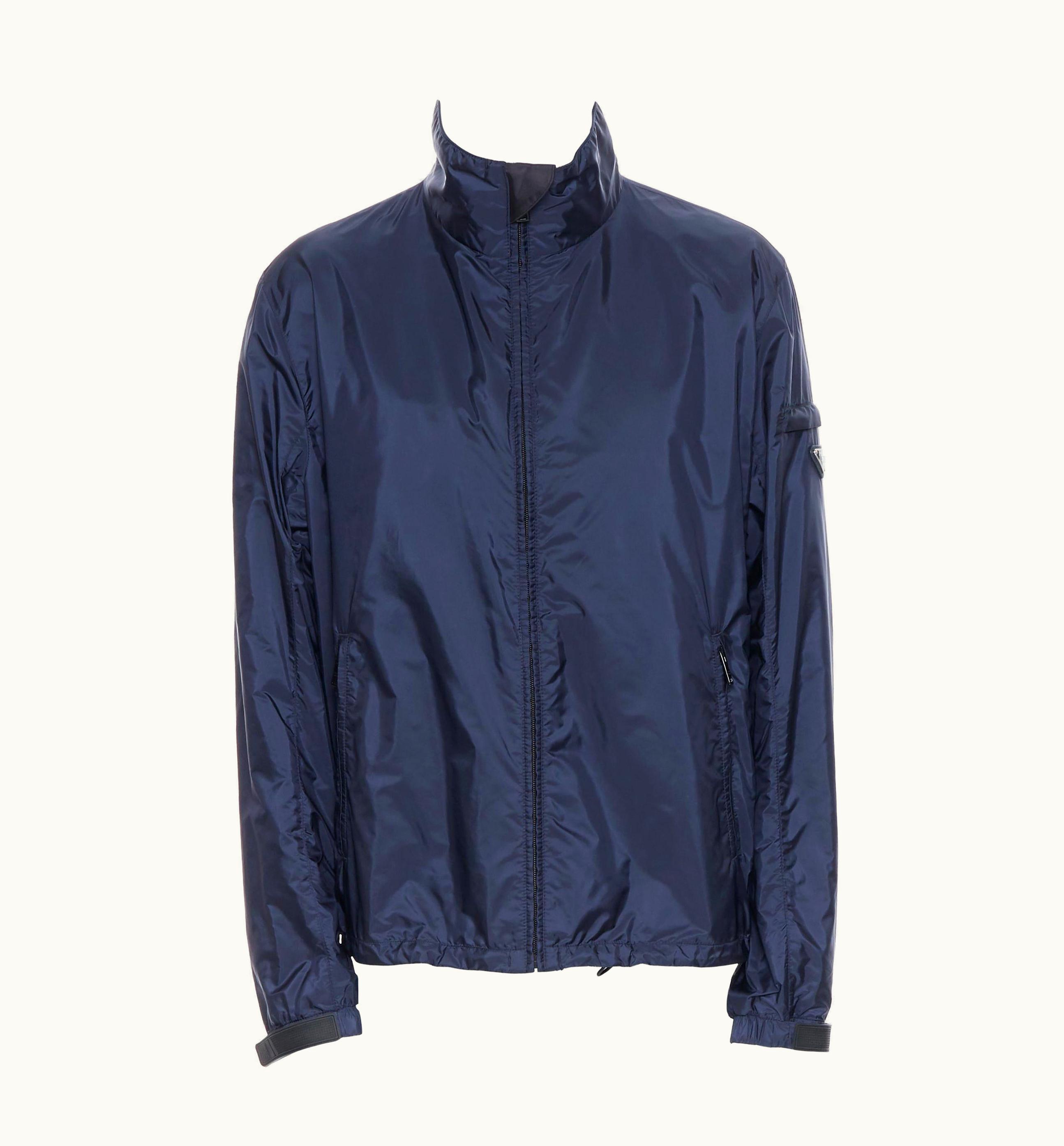 Prada Prada Nylon 2018 Grey Enamel Triangle Rubber Cuff Zip Shell Jacket UZ0613980