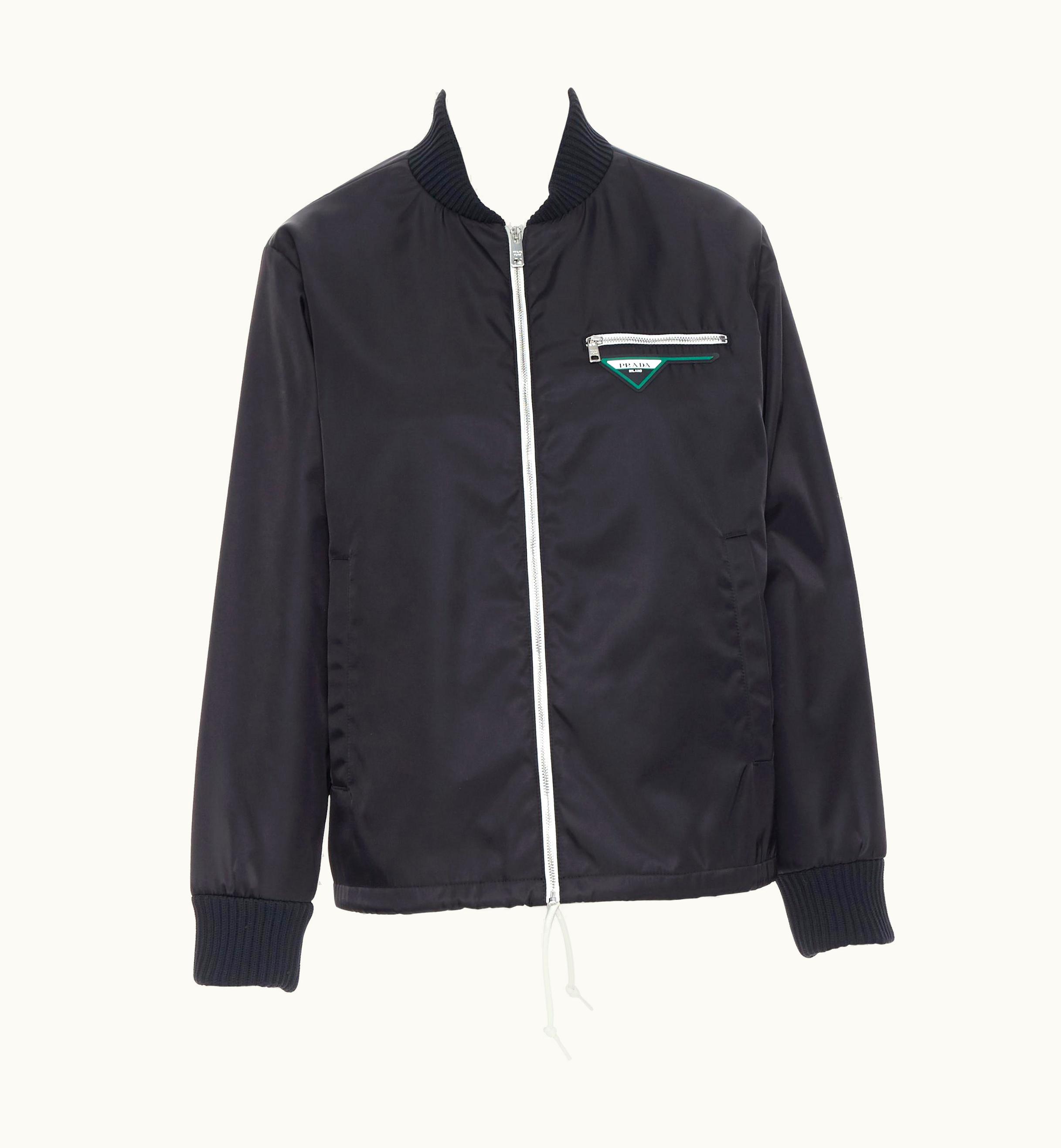 Prada Prada Nylon 2018 Black Triangle Rubber Logo Zip Front Bomber Jacket