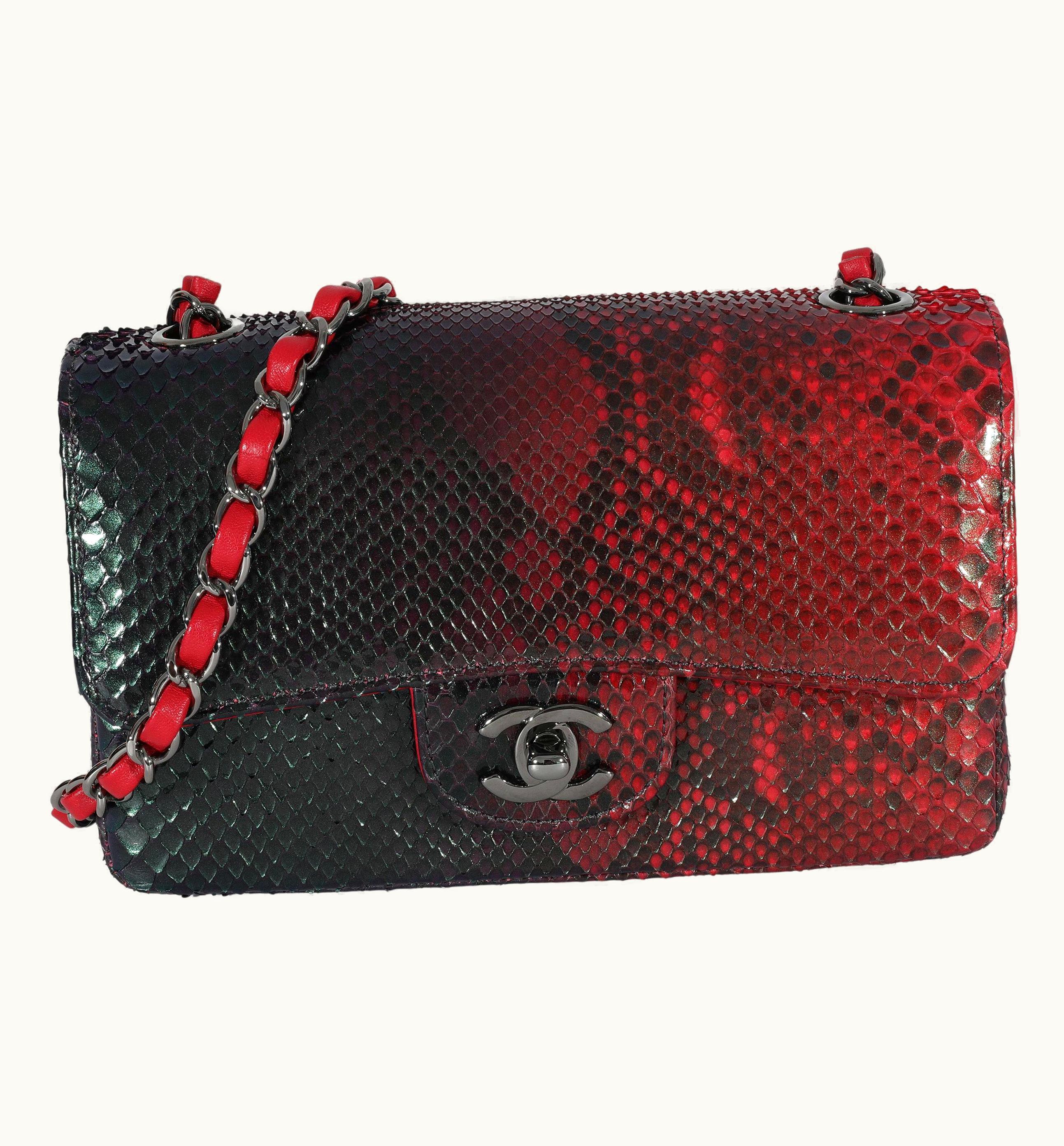 Chanel Chanel 18k Red Black Ombre Iridescent Python Mini Flap Bag Rhw