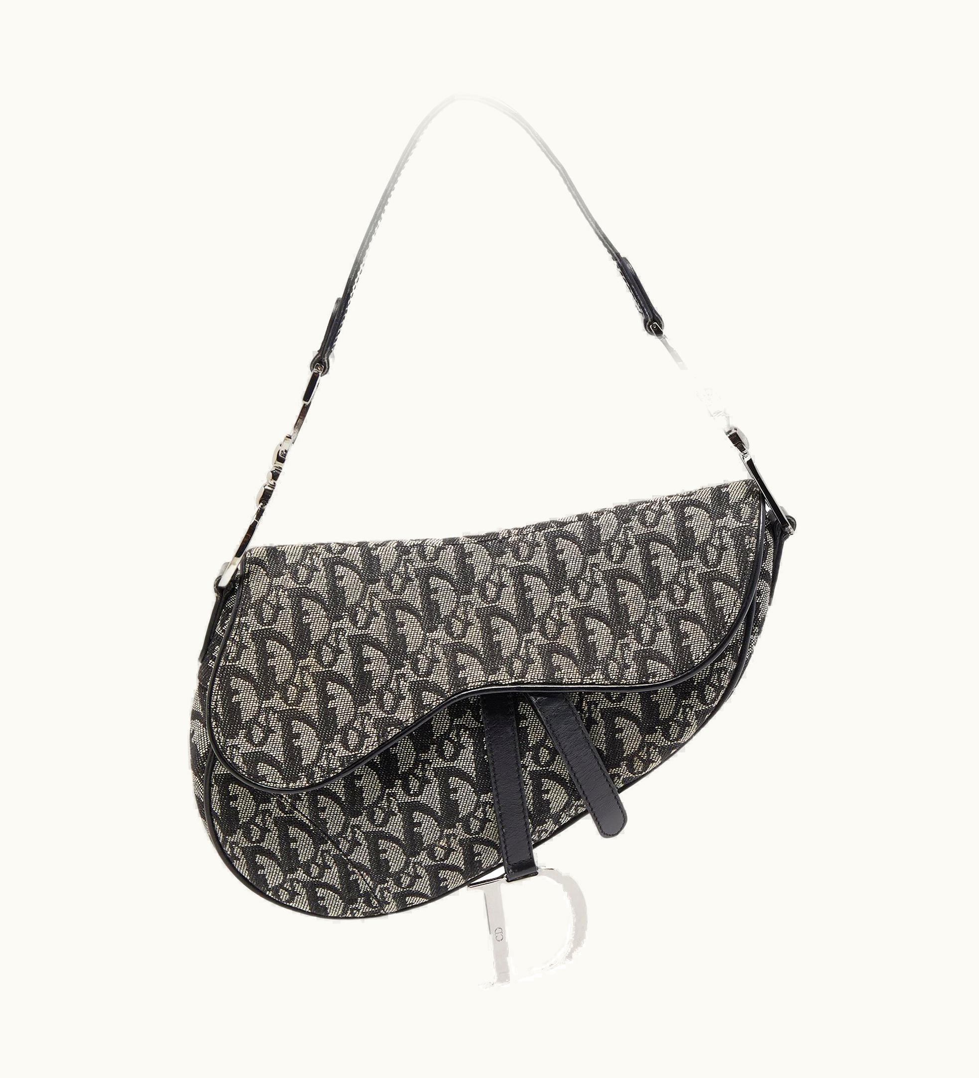 Dior Dior Black Oblique Canvas And Leather Saddle Bag