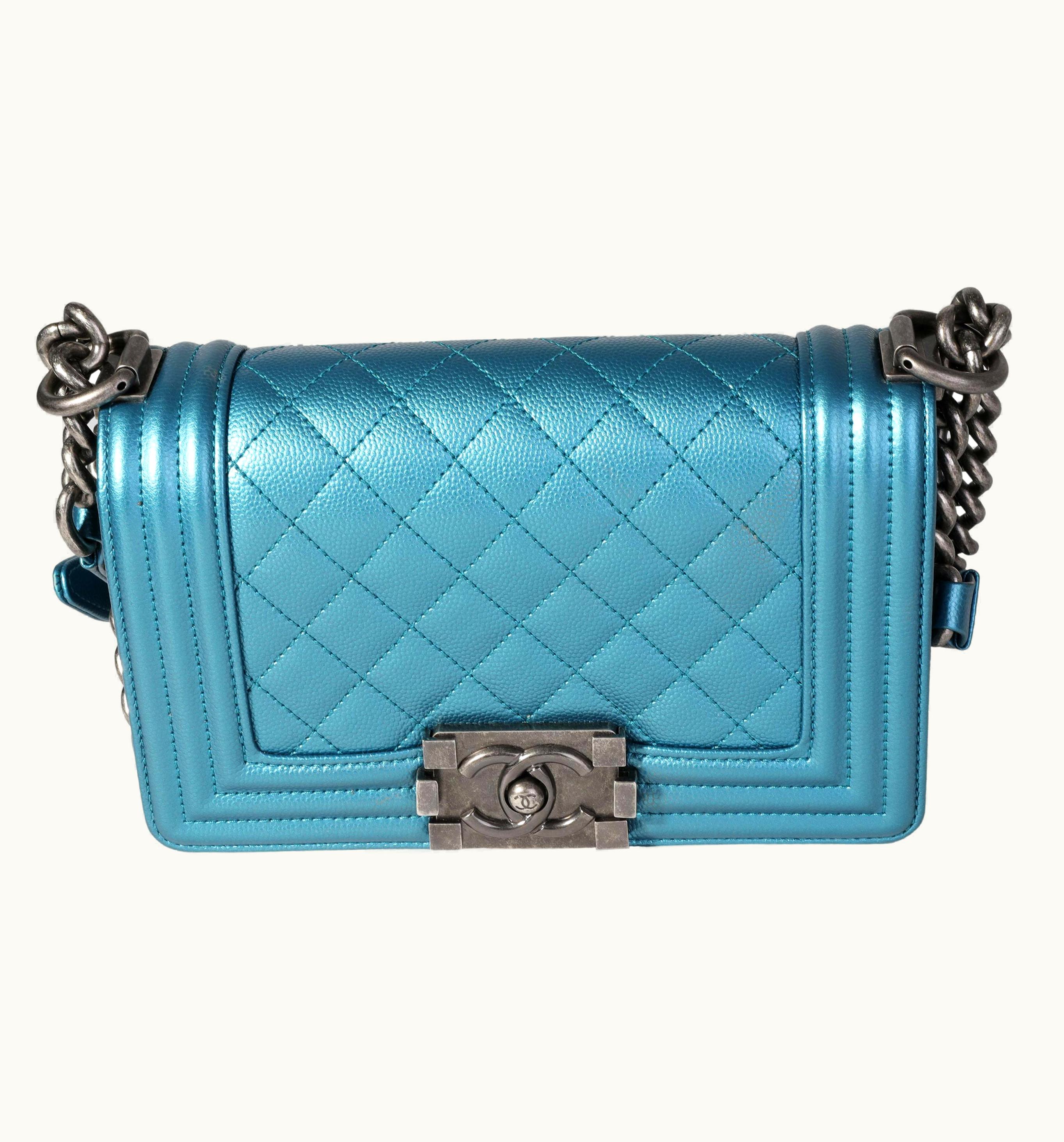 Chanel Chanel Blue Metallic Quilted Caviar Small Boy Bag UZ0614053