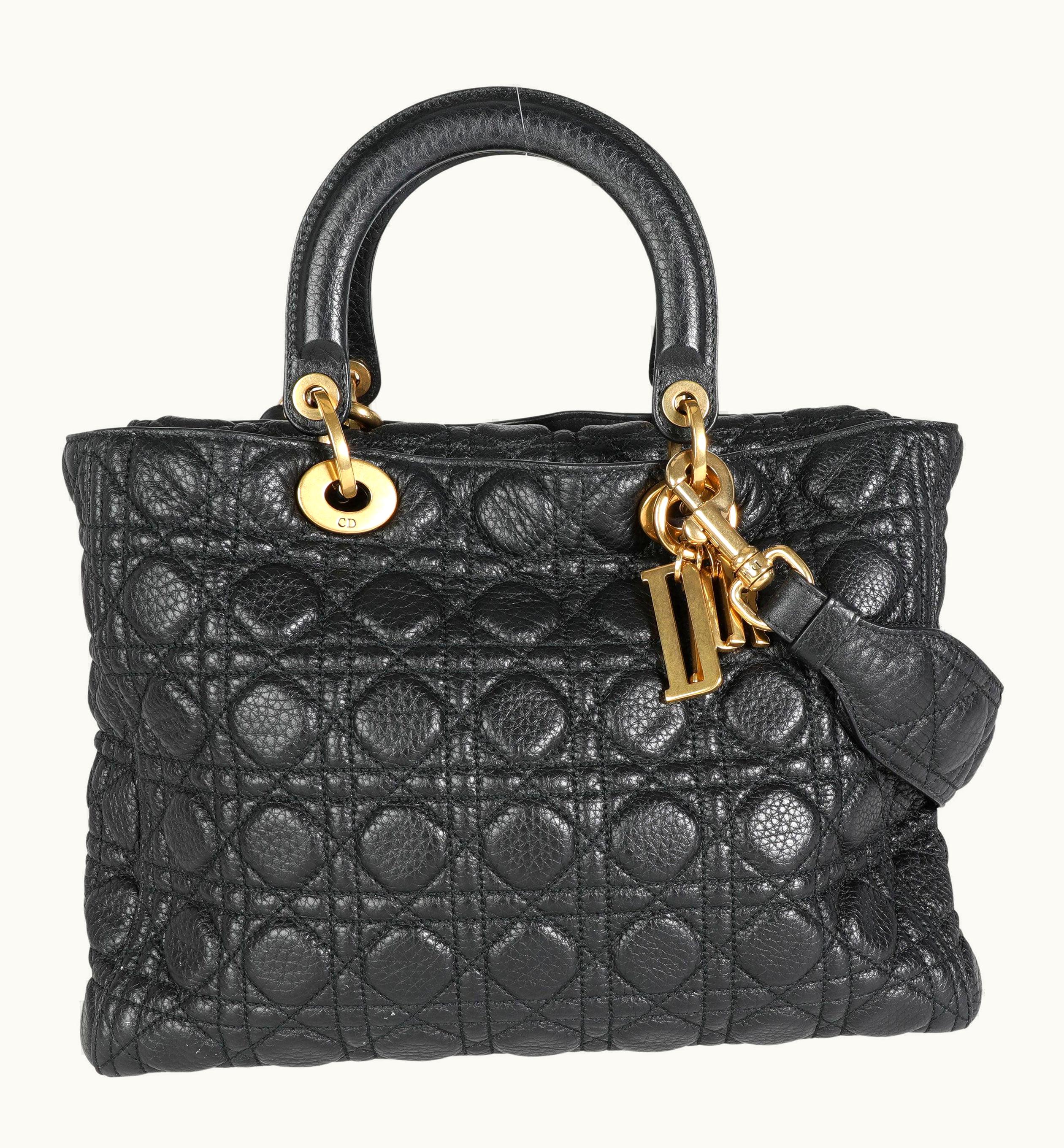 Dior Dior Black Cannage Quilted Grained Calfskin Large Lady Dior Bag UZ0614068