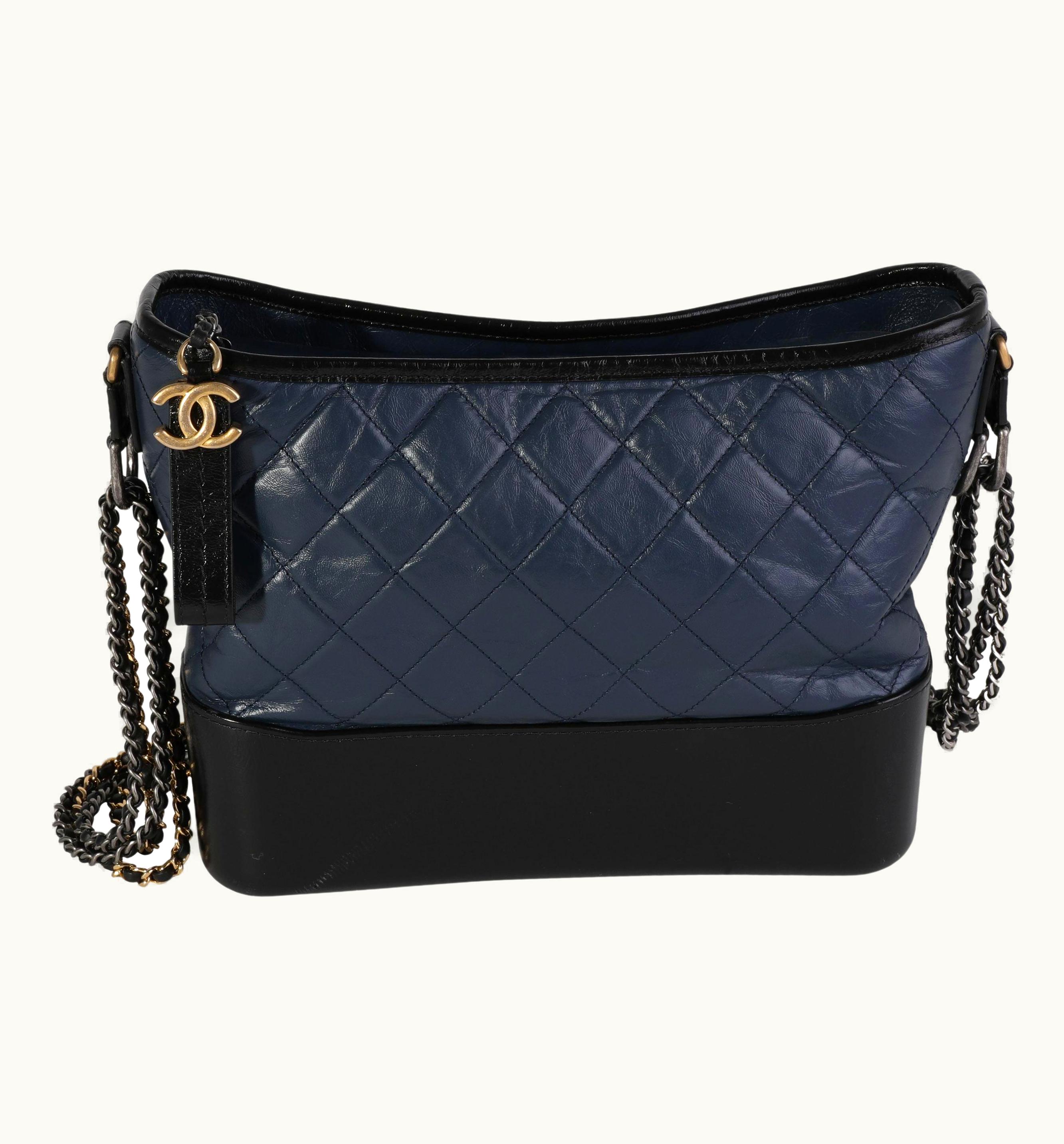 Chanel Chanel Navy & Black Aged Calfskin Quilted Medium Gabrielle Hobo UZ0614085
