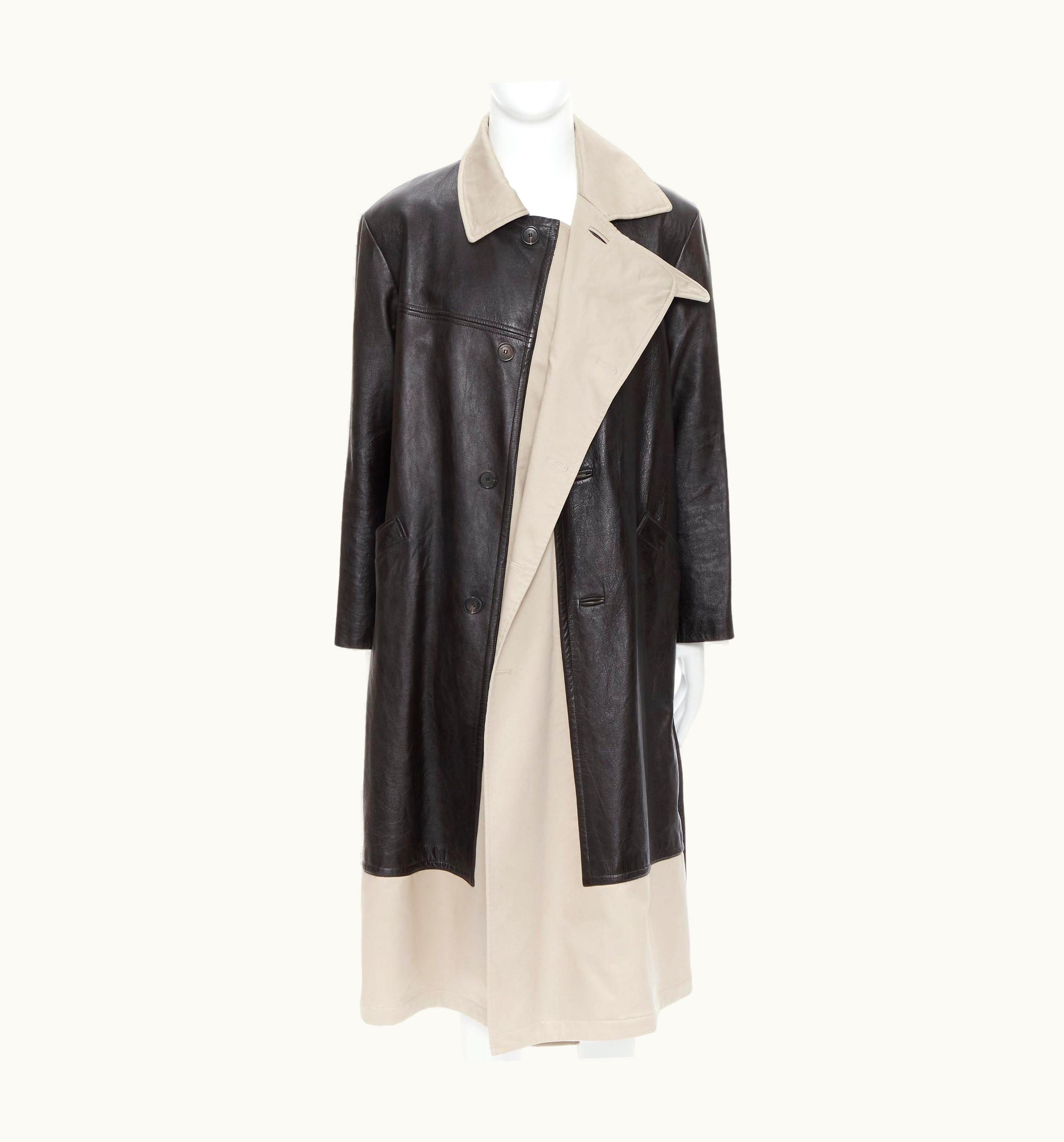 Balenciaga Balenciaga Fake Layering Black Leather Beige Trench Belted Coat