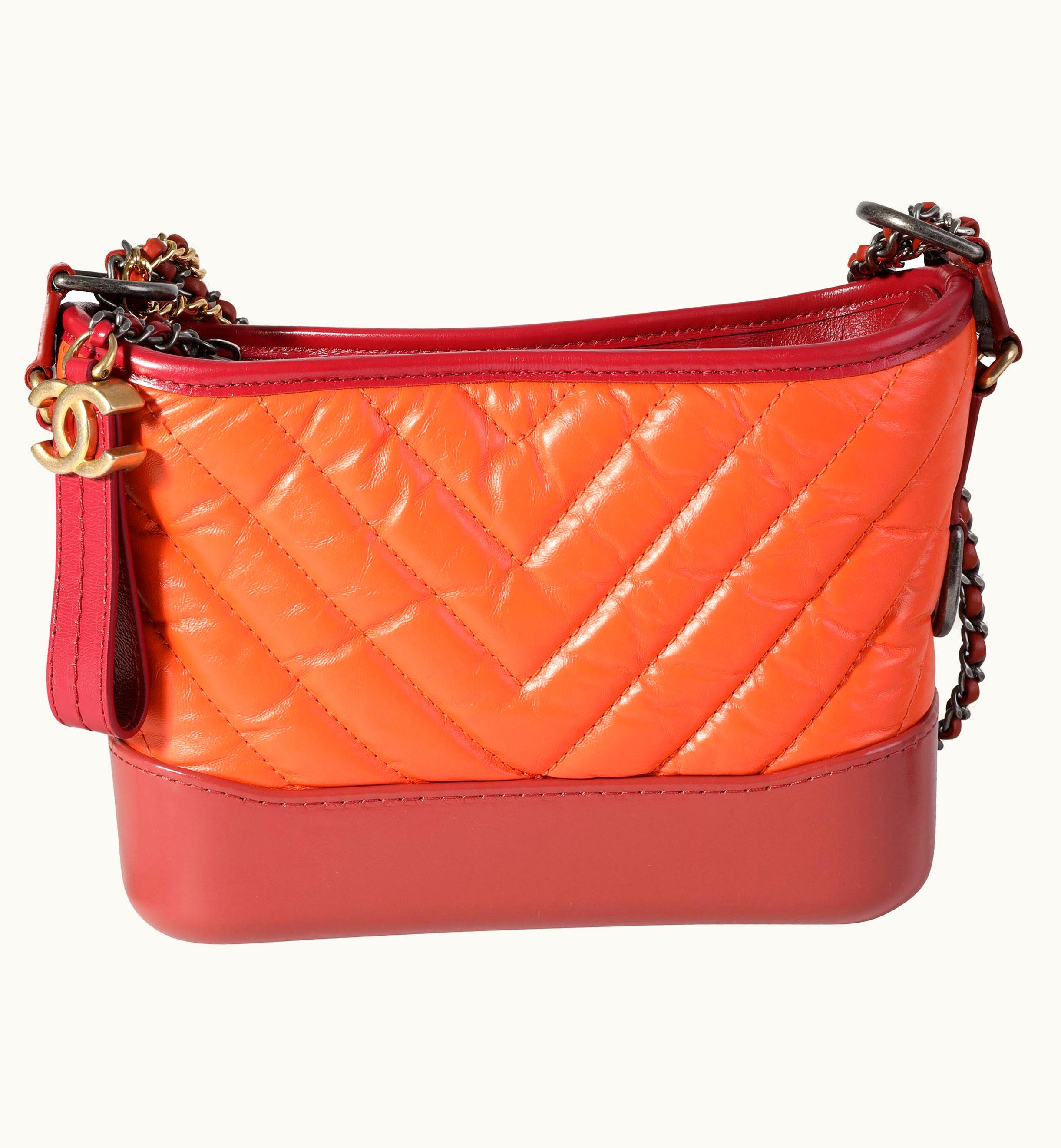 Chanel Chanel Orange & Red Aged Calfskin Chevron Quilted Small Gabrielle Hobo UZ0614106