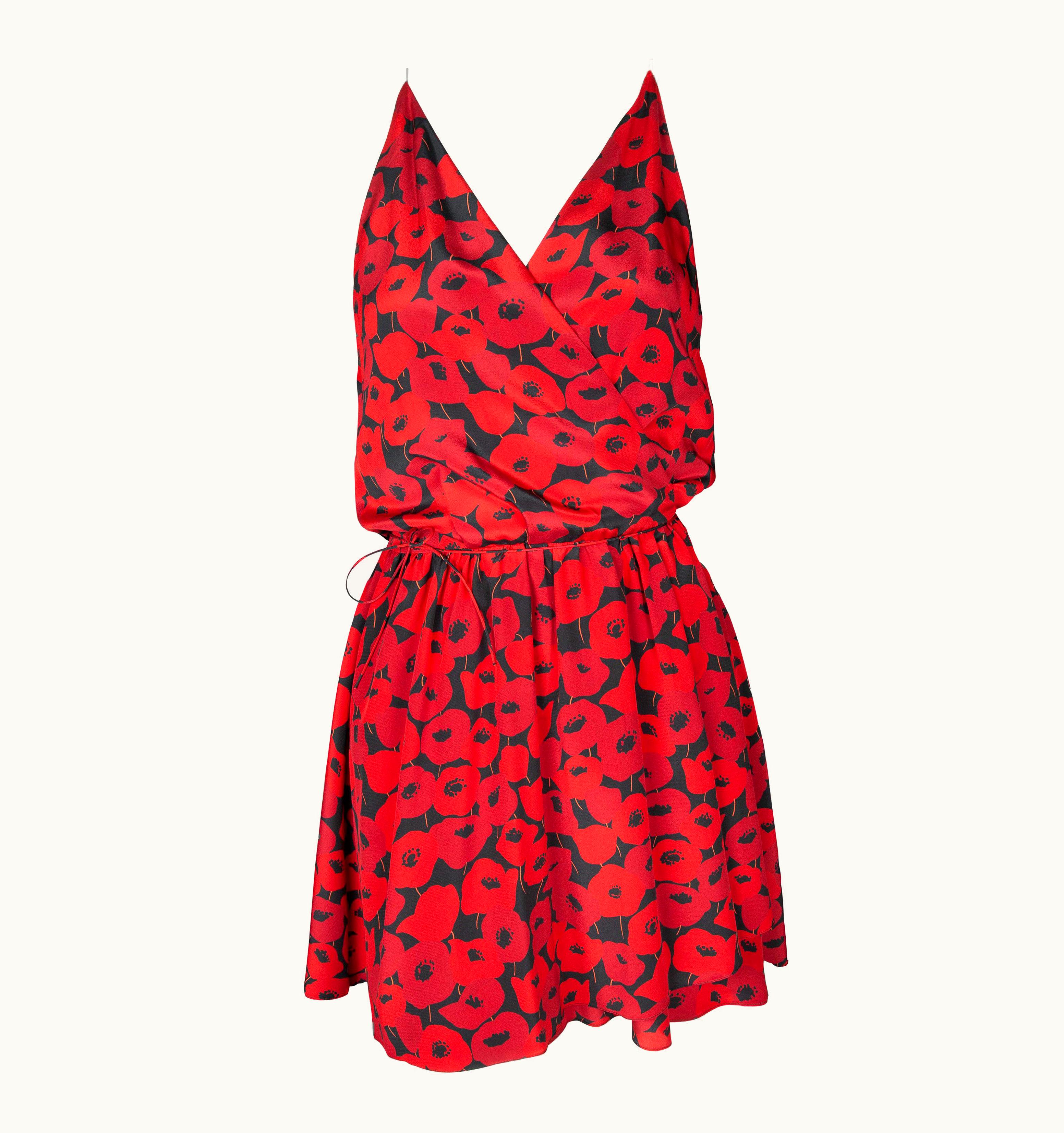 Saint Laurent Saint Laurent Resort Red Floral-Print Silk Wrap Mini Dress UZ0614117